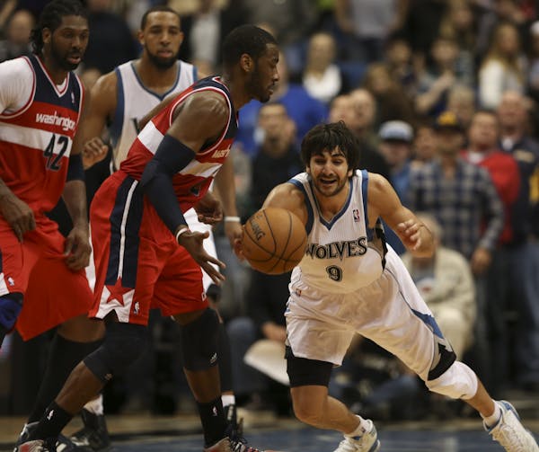 Ricky Rubio lunged for the ball and stole it from Washington's John Wall in the fourth quarter on Wednesday.
