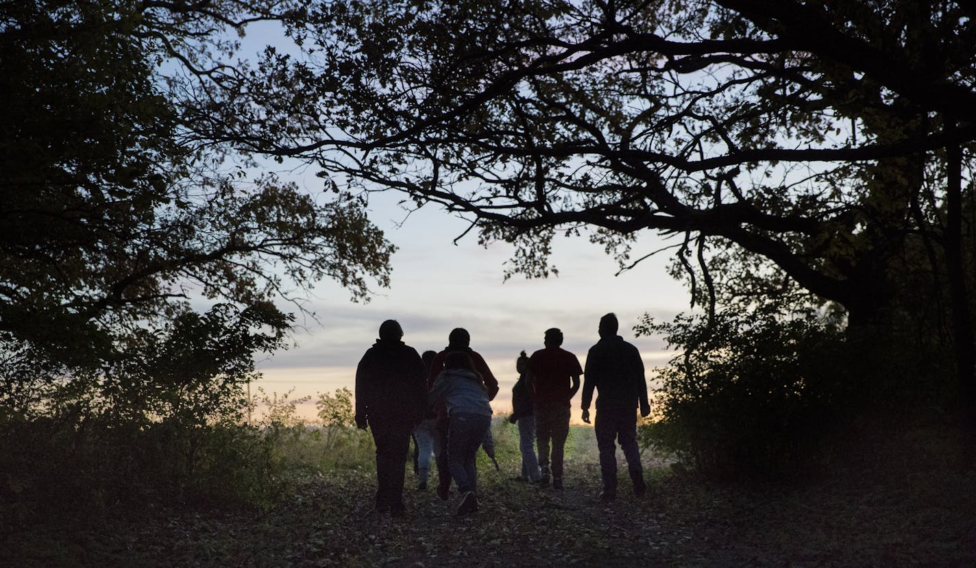 Ryan Dixon led his class on a walk through the ground of the Lower Sioux Historical Site pointing out things and teaching the students the Dakota words for them during a high school Dakota language class in Morton, Minn., on Friday, October 12, 2017. ] RENEE JONES SCHNEIDER &#x2022; renee.jones@startribune.com