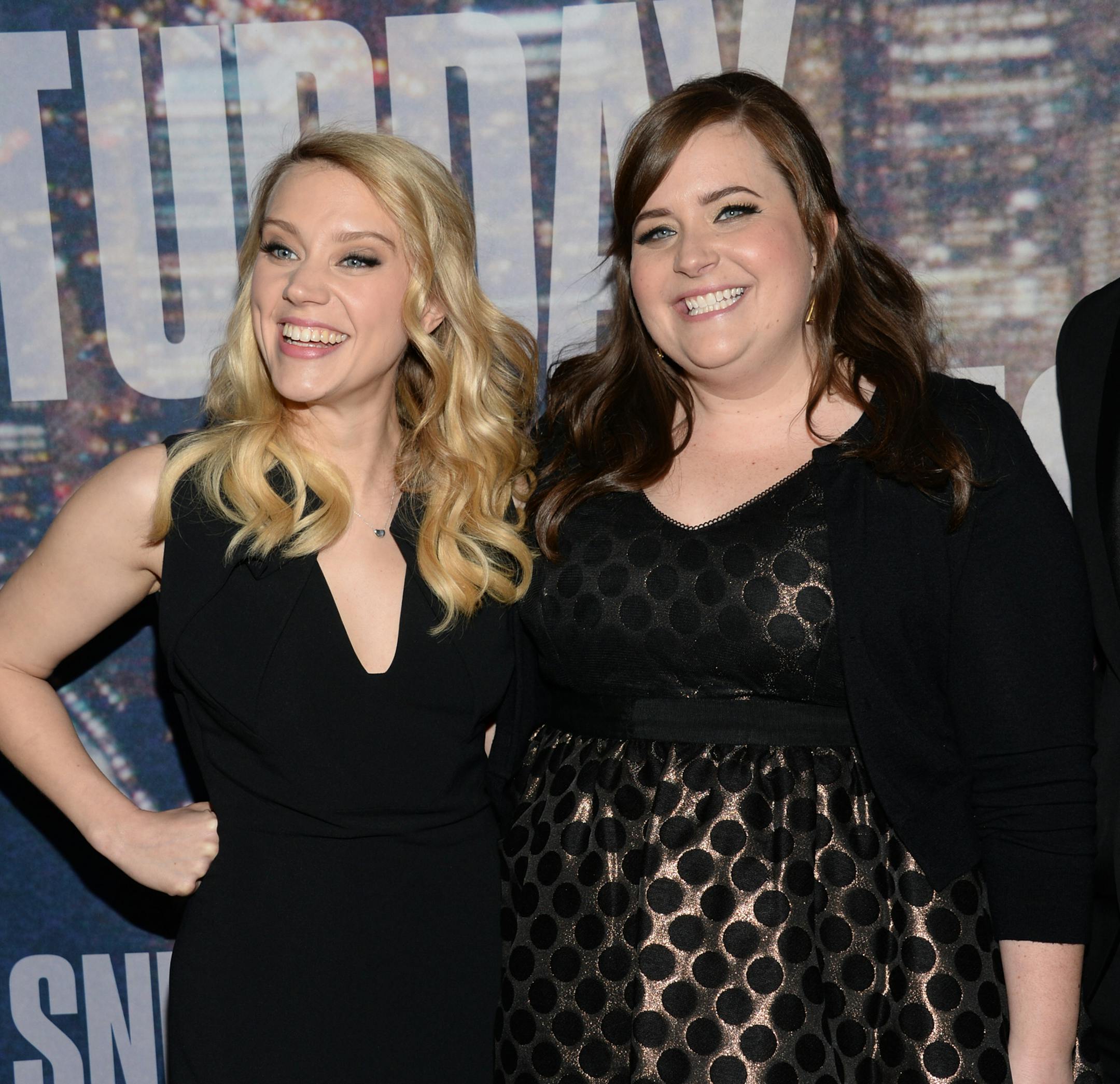 Kate McKinnon, left, and Aidy Bryant attend the SNL 40th Anniversary Special at Rockefeller Plaza on Sunday, Feb. 15, 2015, in New York. (Photo by Evan Agostini/Invision/AP) ORG XMIT: INVW