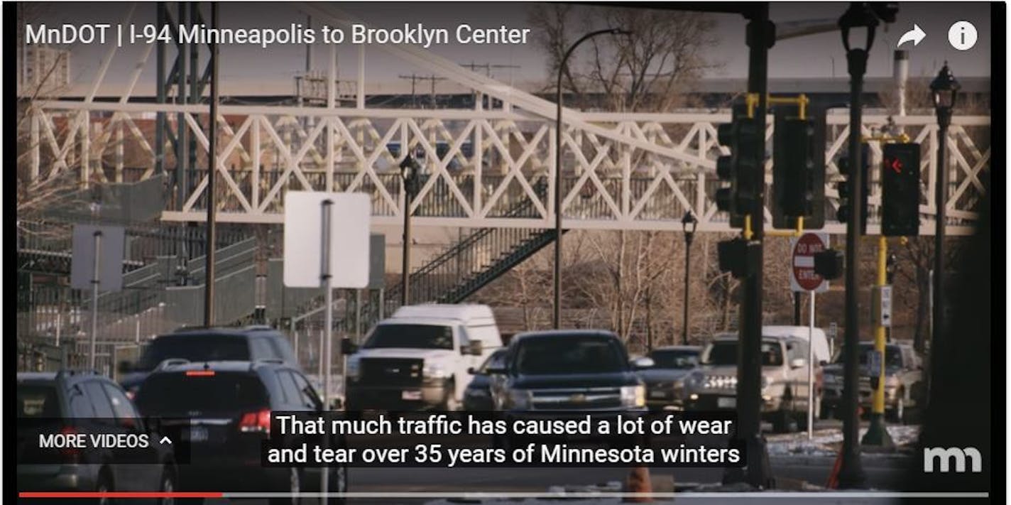 A screengrab from a MnDOT video educating drivers about changes during the I-94 construction between downtown Minneapolis and Shingle Creek Parkway in Brooklyn Center.