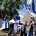 Supporters of Israel demonstrate at George Washington University where pro-Palestinian students protest over the Israel-Hamas war, Thursday, May 2, 20