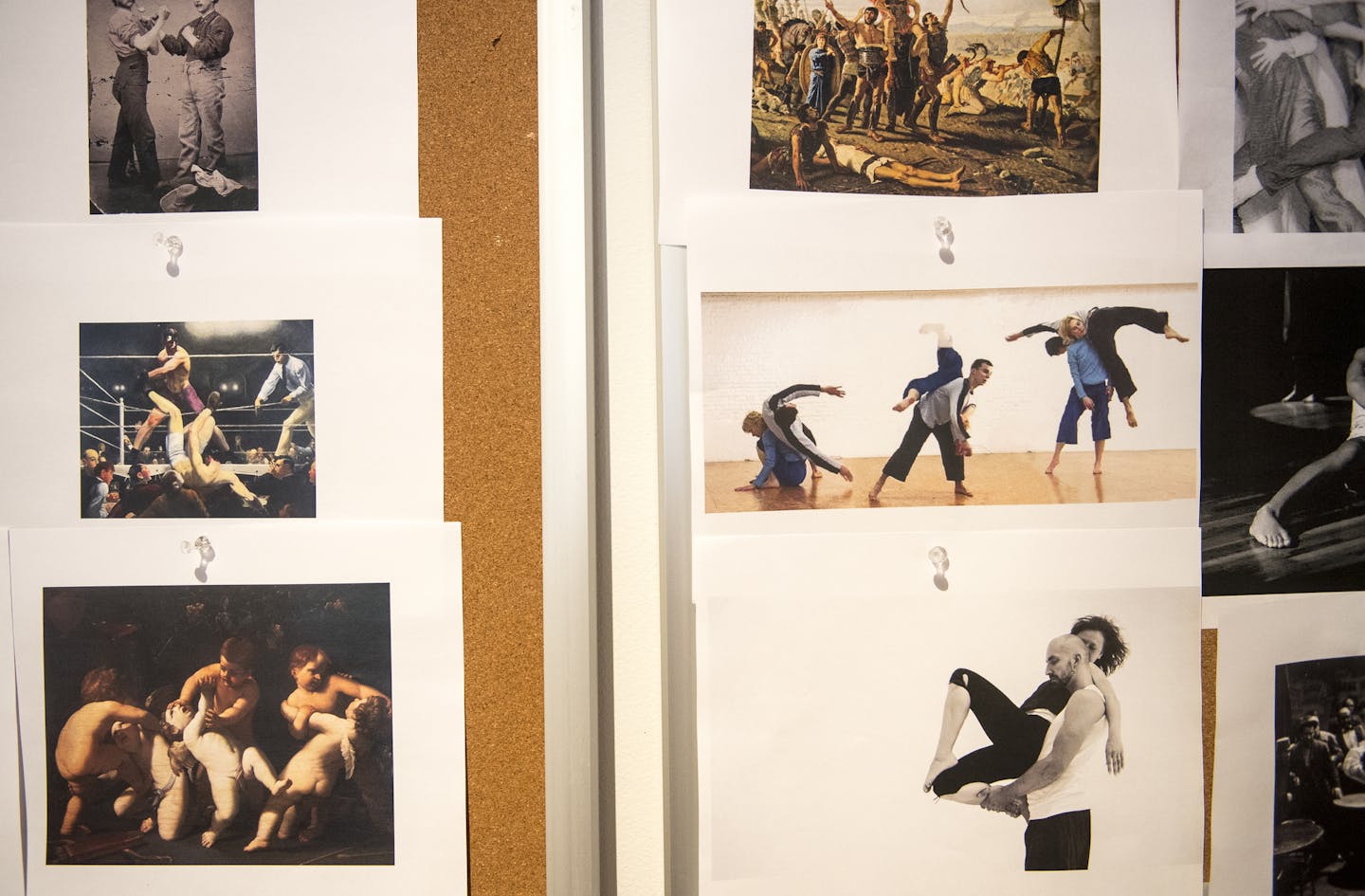 Boxing and dance images were tacked up to provide inspiration.