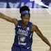 Minnesota Lynx guard Crystal Dangerfield (2) during the first half of a WNBA basketball game against the Chicago Sky Thursday, July 30, 2020, in Brade