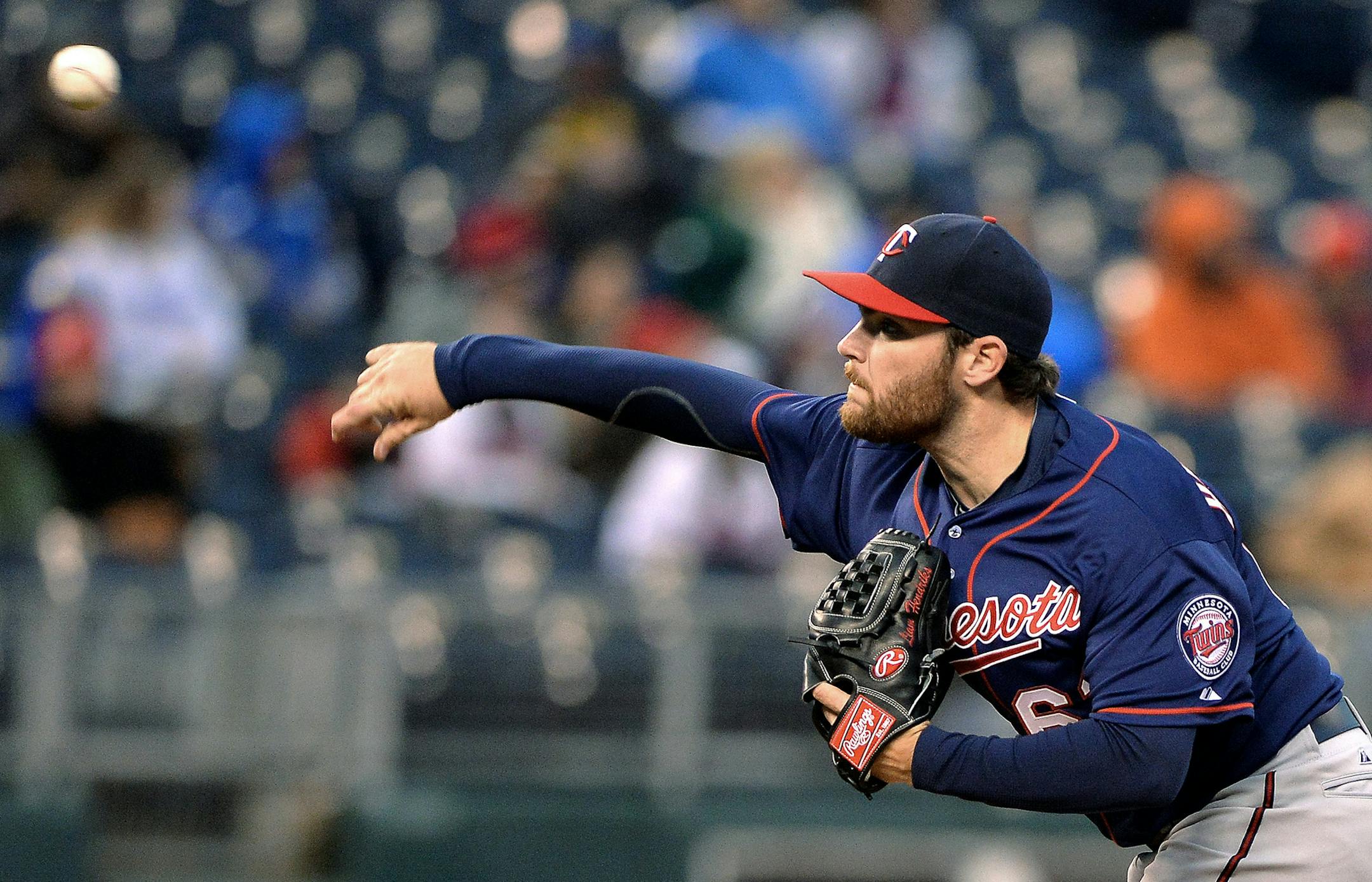 Minnesota Twins starter Liam Hendriks (62) pitches in the first inning on Wednesday, April 10, 2013, at Kauffman Stadium in Kansas City, Missouri. (John Sleezer/Kansas City Star/MCT)
