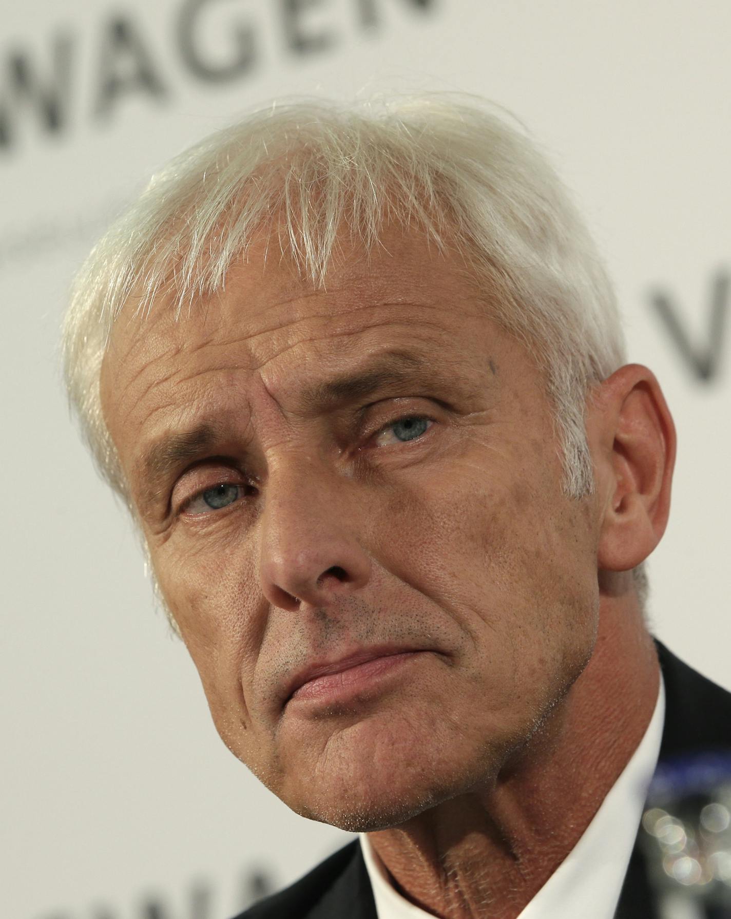 Newly appointed Volkswagen CEO Matthias Mueller listens during a press statement after a meeting of Volkswagen's supervisory board in Wolfsburg, Germany, Friday, Sept. 25, 2015, after CEO Martin Winterkorn resigned on Wednesday amid an emissions scandal. (AP Photo/Michael Sohn)