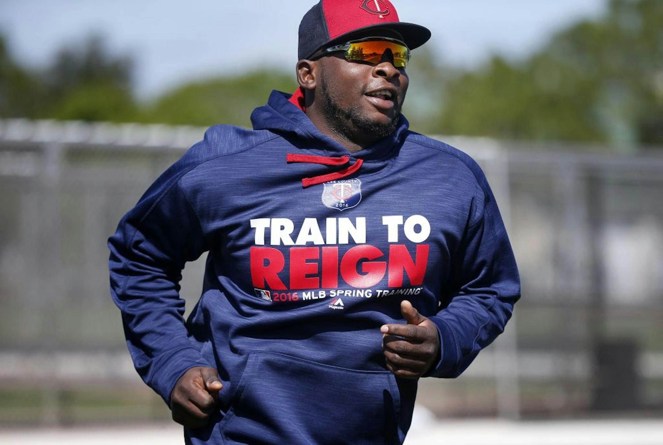 Minnesota Twins Miguel Sano rounded the bases during Thursday's spring training workout.