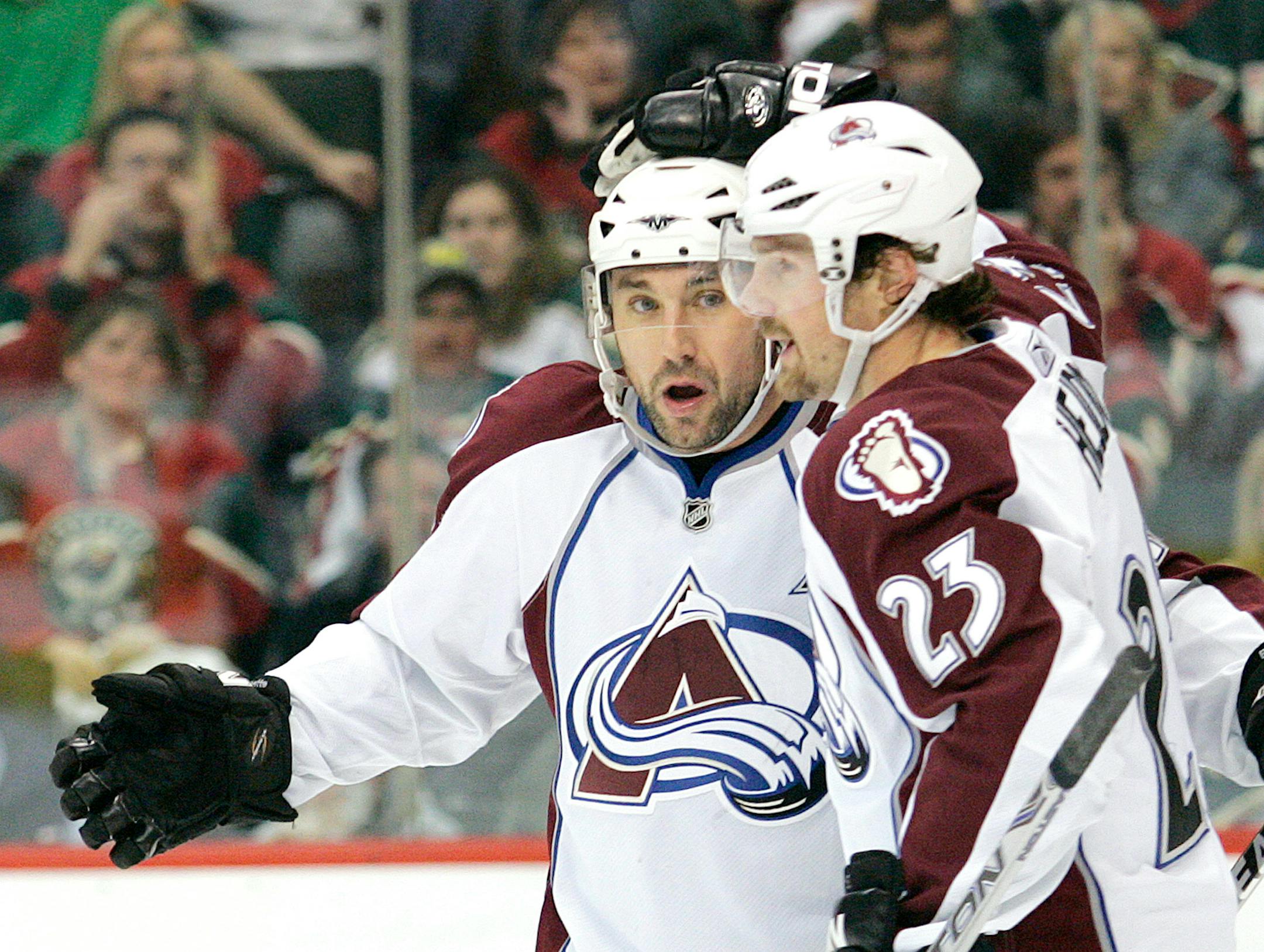 Colorado Avalanche wing Andrew Brunette, left, has scored the first goal in each of the past three games.