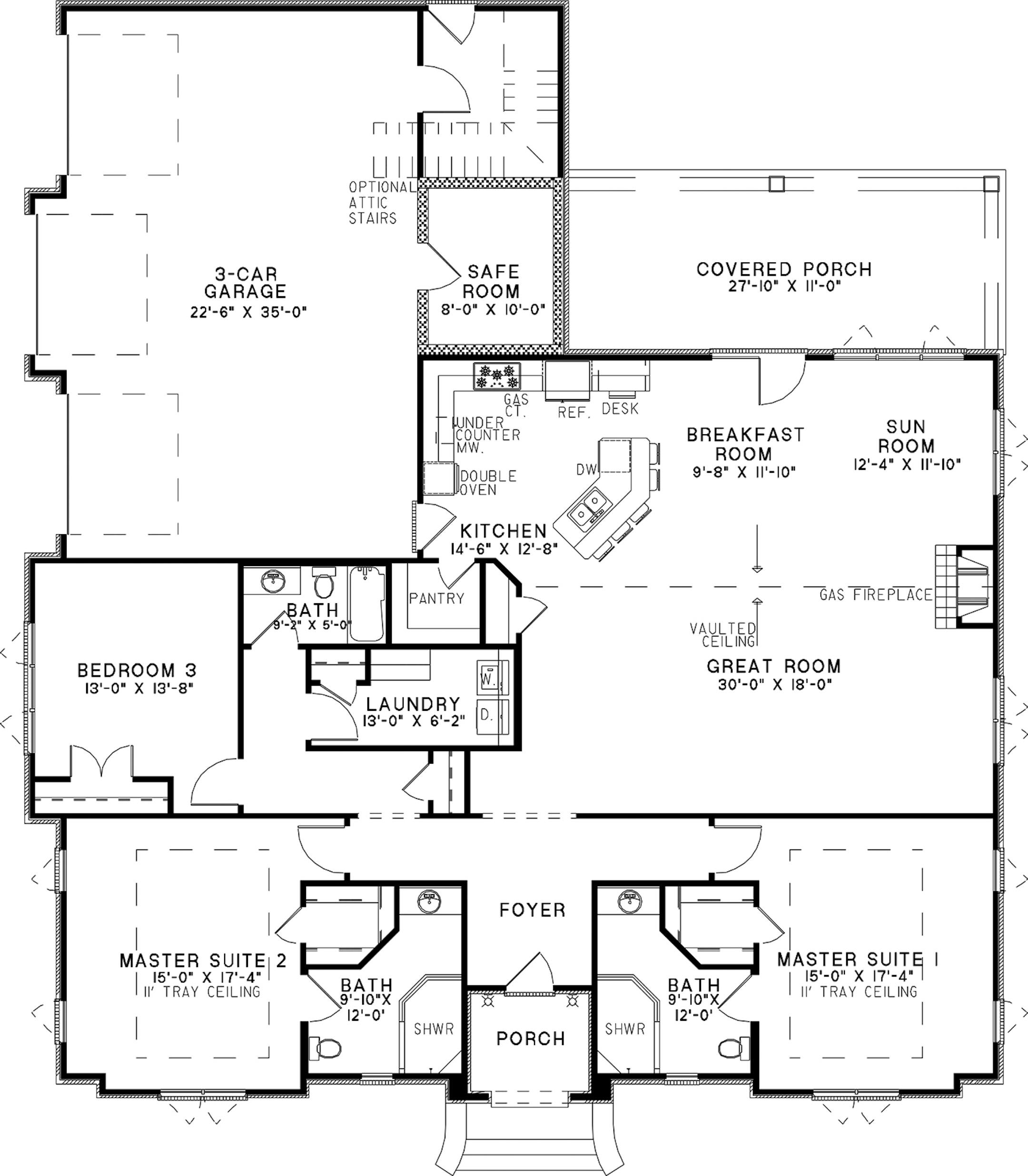 A home plan with two master suites for multigenerational harmony.