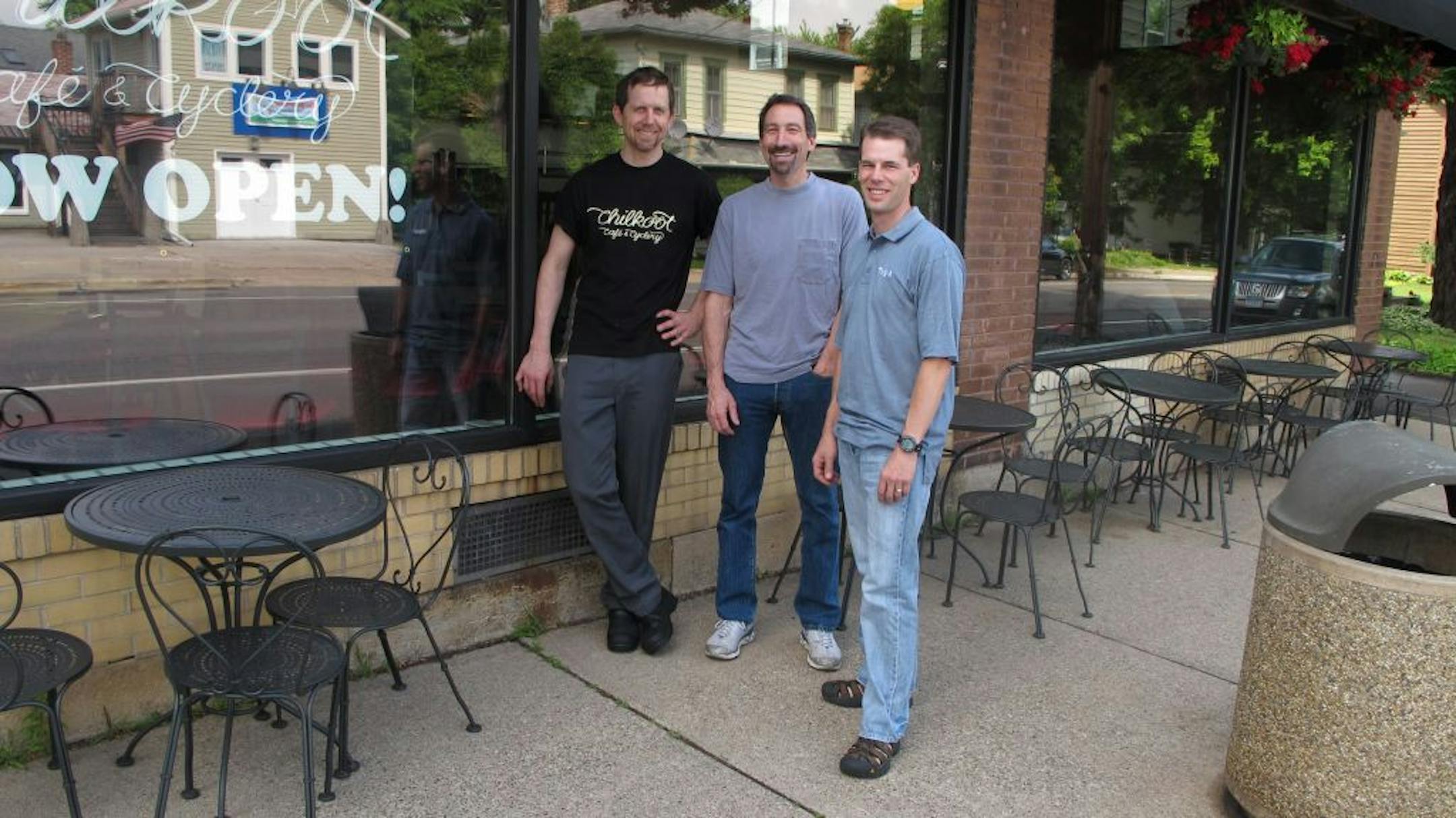 Photo by Tim HarlowCo-owner Lee Stylos and Michael Noer along with chef Michael Moore (black shirt) at the new Chilikoot Caf� in Stillwater