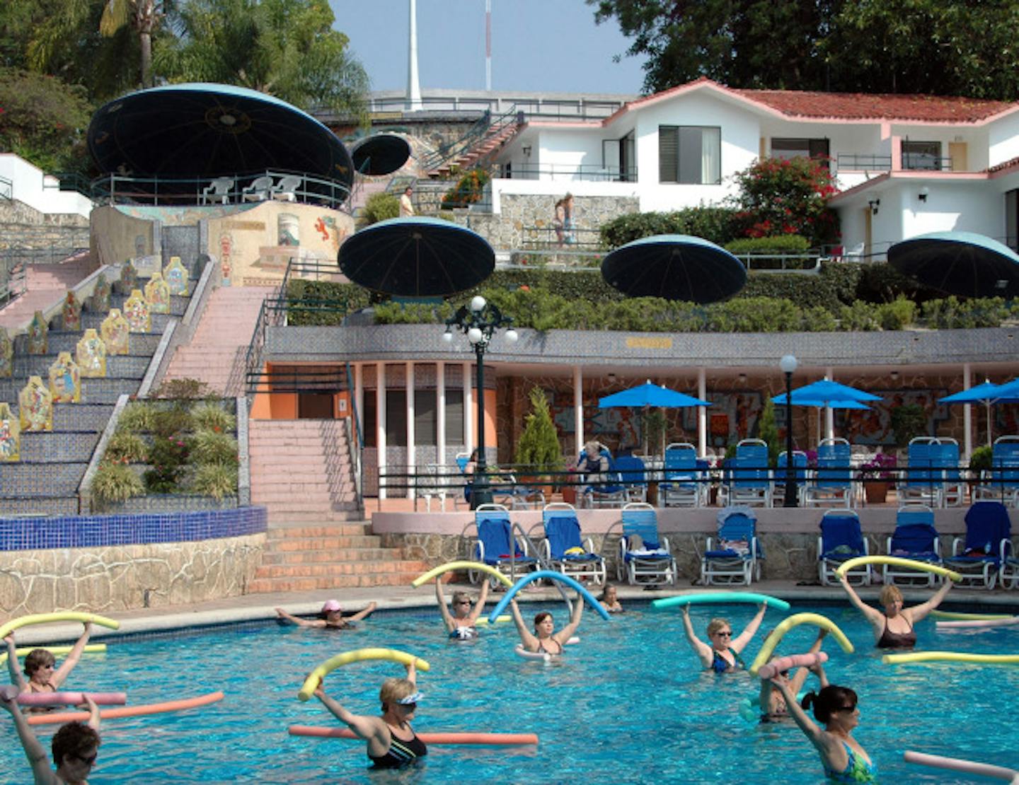 Water aerobics is offered daily at Spa Ixtapan in Ixtapan, Mexico.