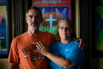 Scott and Marcy Thomas stand for a portrait at Valleybrook Church in Eau Claire, Wisc. They oppose the overruling of Roe v. Wade.