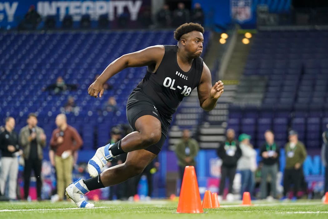UCLA offensive lineman Jon Gaines II worked out at the scouting combine in March. 