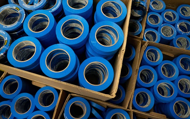 Scotch Blue painter's tape was set into boxes at the 3M's Hutchinson Plant in August 2022.