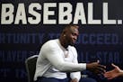 Miguel Sano, who agreed to a three-year contract with a team option for a fourth, talked with reporters at a press conference.