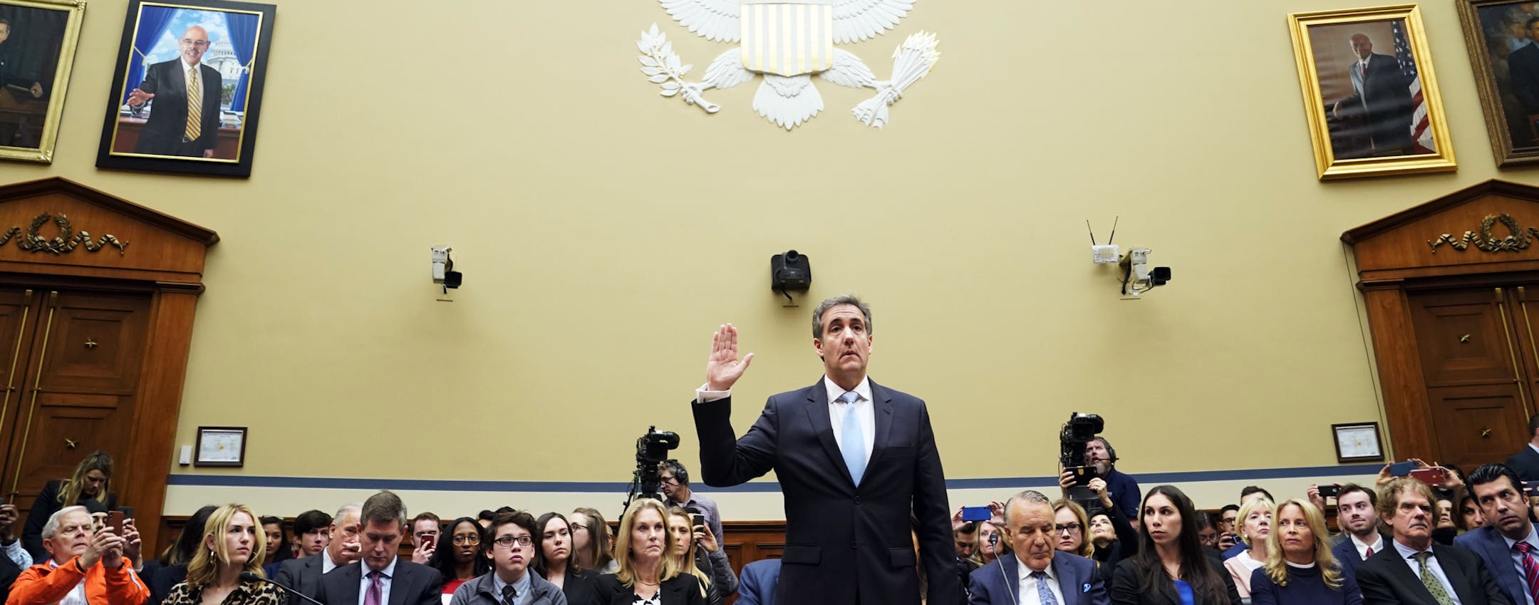 Michael Cohen, President Donald Trump's former personal lawyer, is sworn in to testify before the House Oversight and Reform Committee on Capitol Hill, in Washington, Feb. 27, 2019. (Erin Schaff/The New York Times)
