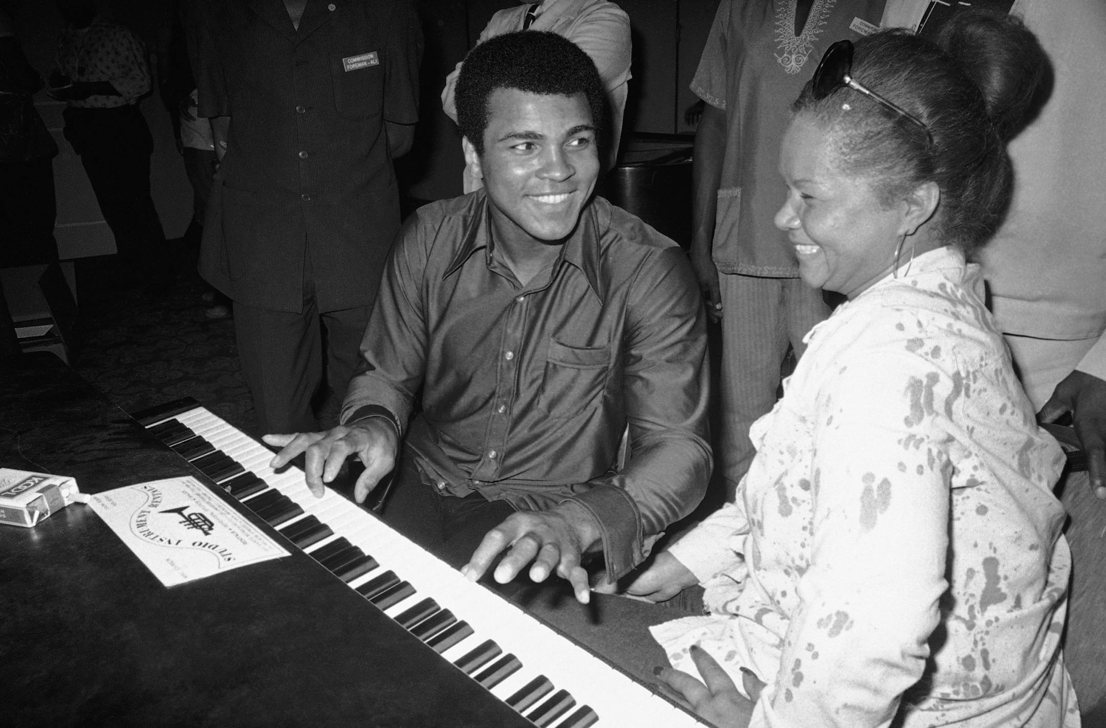 FILE - In this Sept. 22, 1974, photo, Muhammad Ali plays a few notes on the piano as singer Etta James looks on. The singer's manager says Etta James has died in Southern California. Lupe De Leon tells The Associated Press the singer died early Friday, Jan. 20, 2012 at Riverside Community Hospital. De Leon says the cause of death is complications of leukemia.