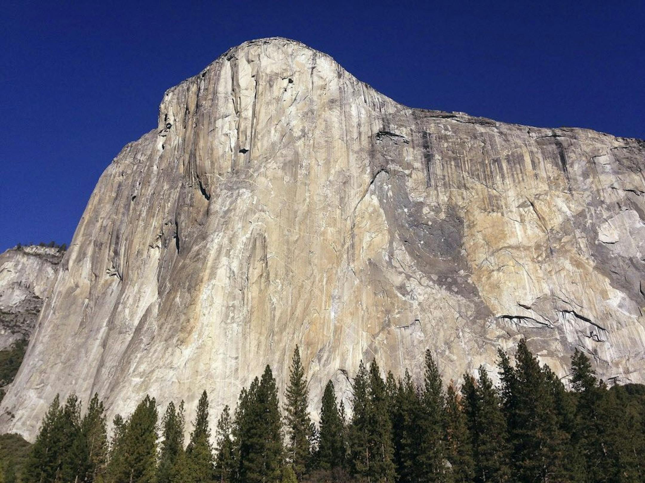 FILE - This Jan. 14, 2015 file photo shows El Capitan in Yosemite National Park, Calif. Officials at Yosemite say a chunk of rock broke off El Capitan on Wednesday, Sept. 27, 2017, along one of the world's most famously scaled routes at the height of climbing season.