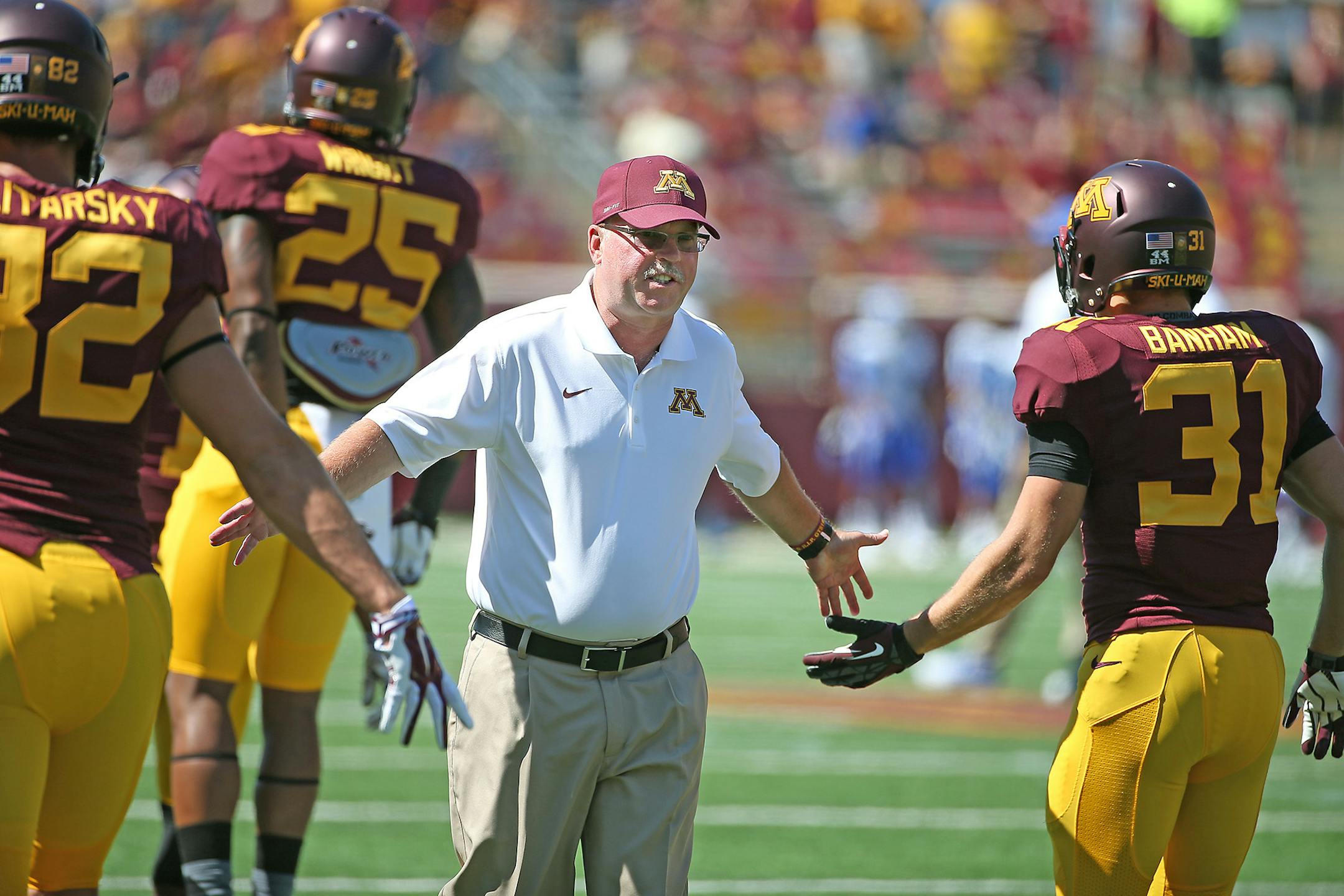 Gophers head coach Jerry Kill cheered on his team before Minnesota took on Middle Tennessee at TCF Bank Stadium last Saturday.