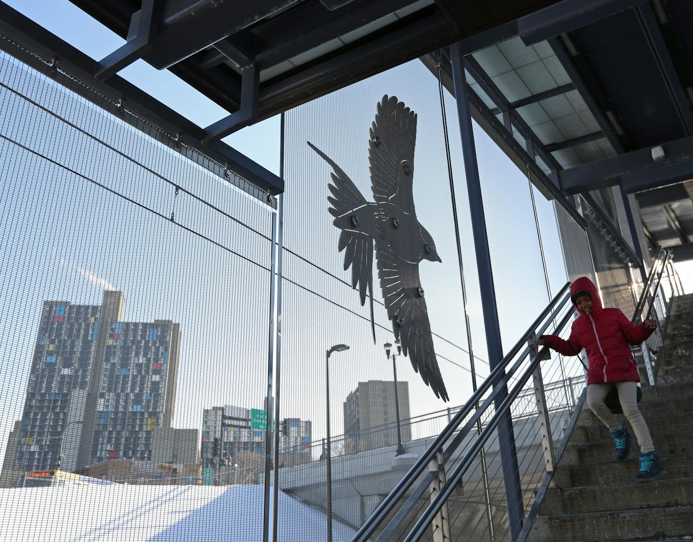 Nancy Blum's artwork titled '(Im)migration' at West Bank station on the Green Line features steel birds that reflect the immigrant groups that have established themselves in the area. ] Shari L. Gross &#xef; shari.gross@startribune.com With more than 70 works of art at light-rail stations across the metro, maintaining the pieces is (literally) a full-time job for Metro Transit. The work is often unique to the neighborhoods where it resides, but it's also a frequent target for vandals. While artw