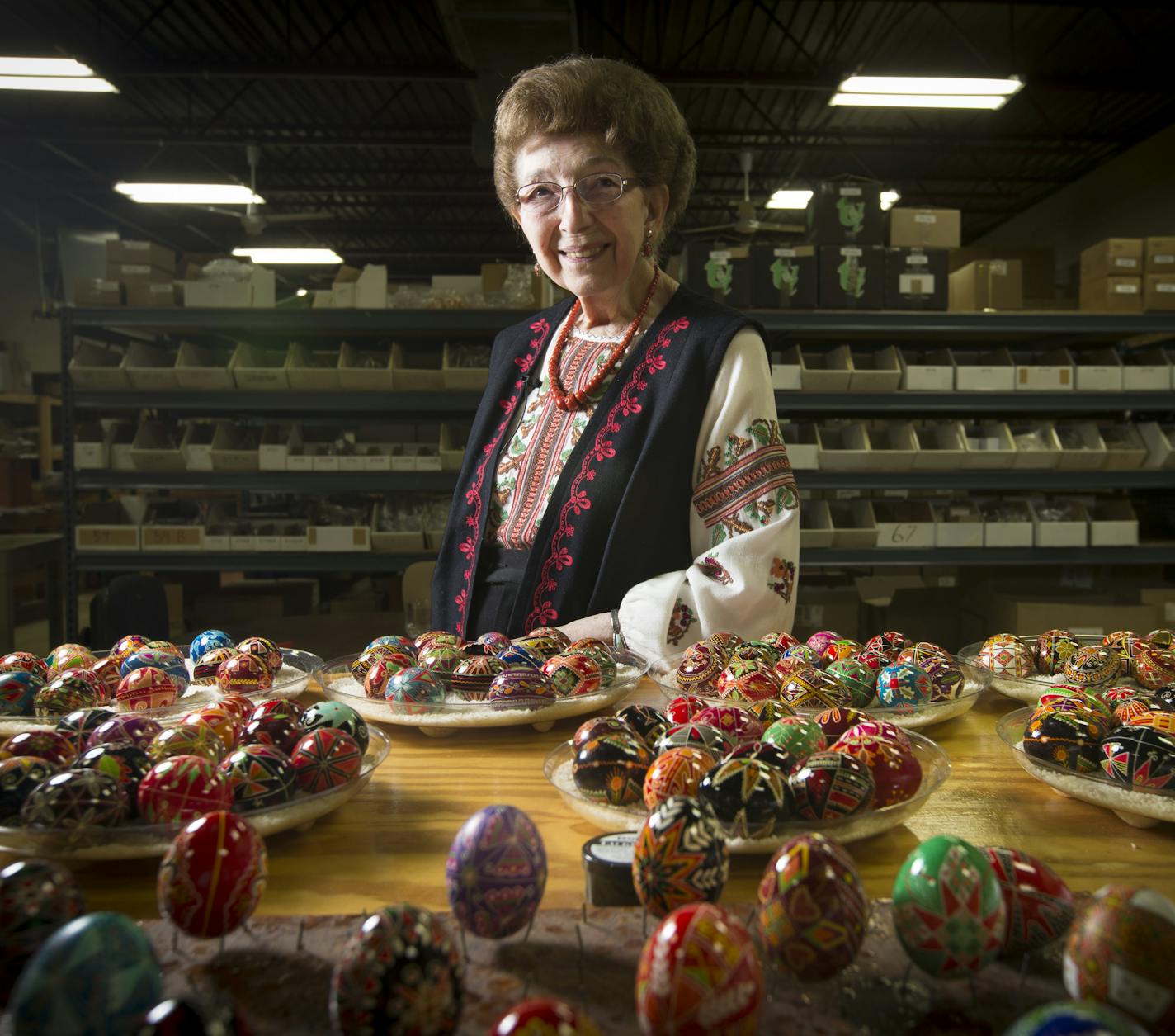 Luba Perchyshyn, 91, is known worldwide for the Ukrainian easter eggs she has handmade for the last 87 years. She posed for a photo at The Ukrainian Gift Shop in Minneapolis, Minn., on Thursday, March 26, 2015. ] RENEE JONES SCHNEIDER &#x2022; reneejones@startribune.com