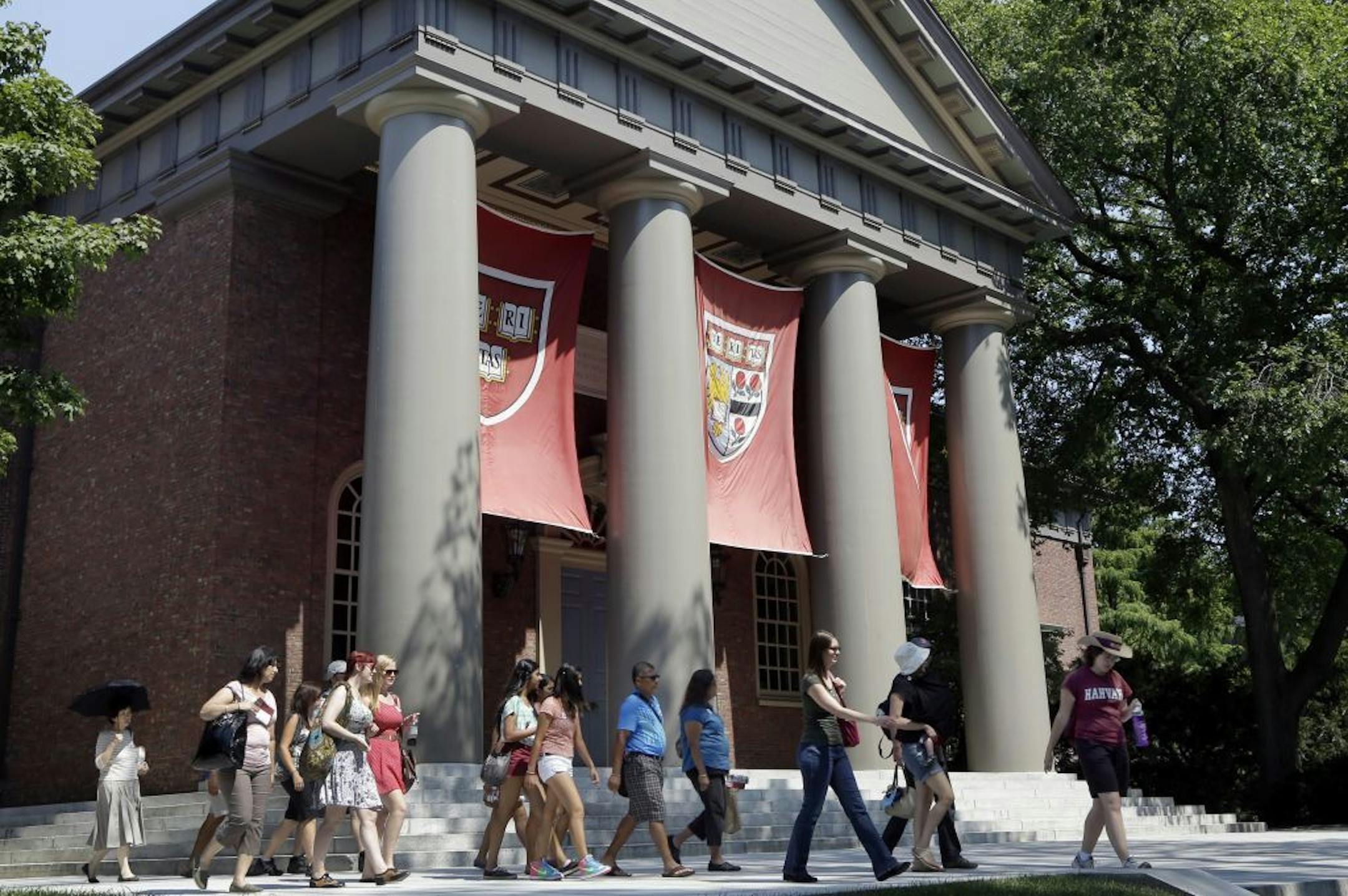 A tour group at Harvard University in Cambridge, Mass.
