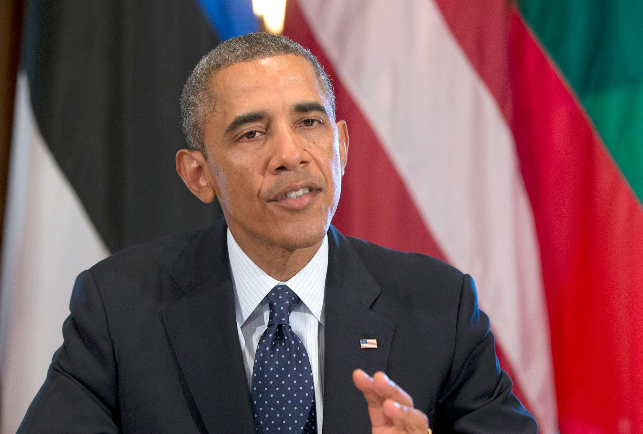 President Barack Obama speaks to members of the media during his meeting with Baltic leaders on Aug. 30, 2013.