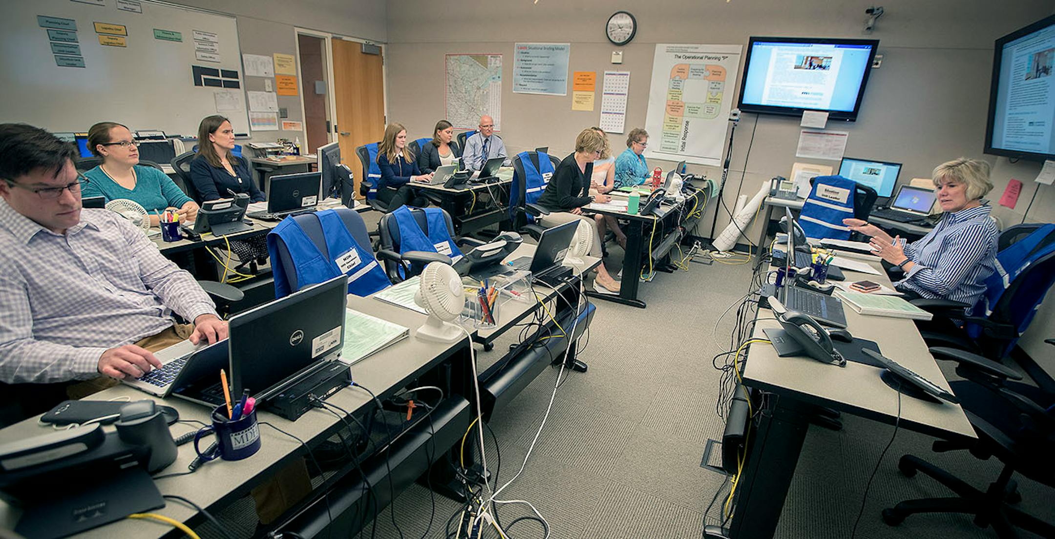 State Infectious Disease Director Kris Ehresmann, led a daily conference call with counties and local health agencies to address the measles outbreak at the Department of Operations Center, Thursday, May 11, 2017 at the MHD laboratories in St. Paul, MN.