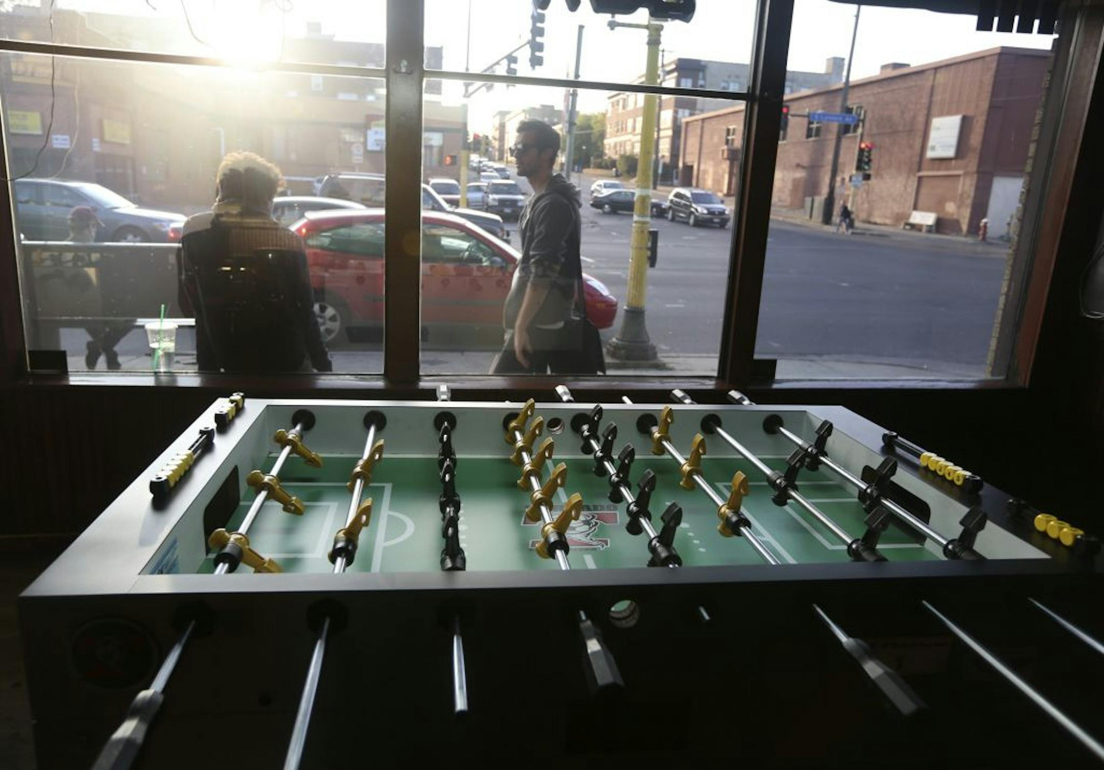 One of the four foosball tables at Mortimer's in Minneapolis Min., Tuesday September 25, 2012.