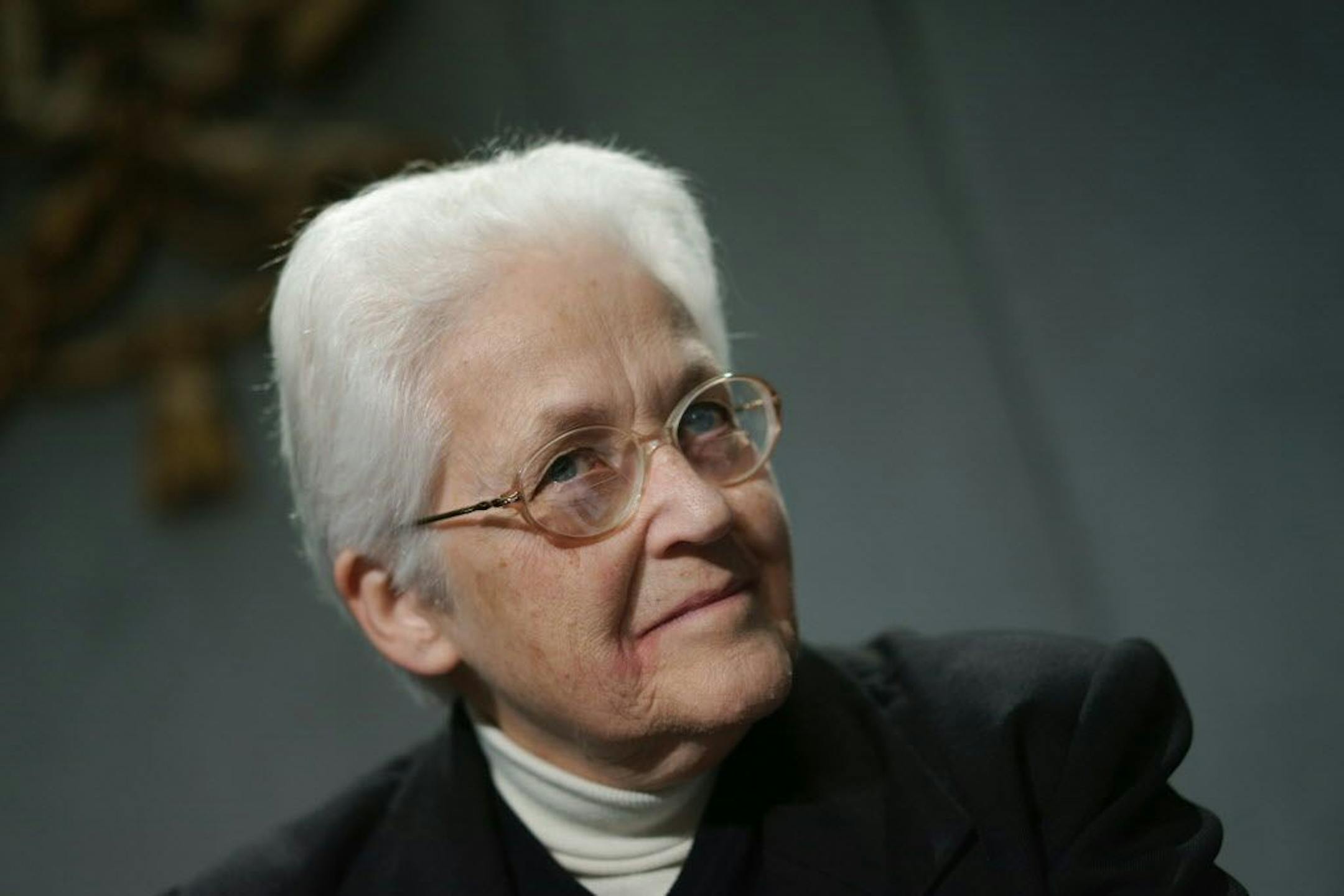 Sister Sharon Holland reacts during a press conference at the Vatican, Tuesday, Dec. 16, 2014.