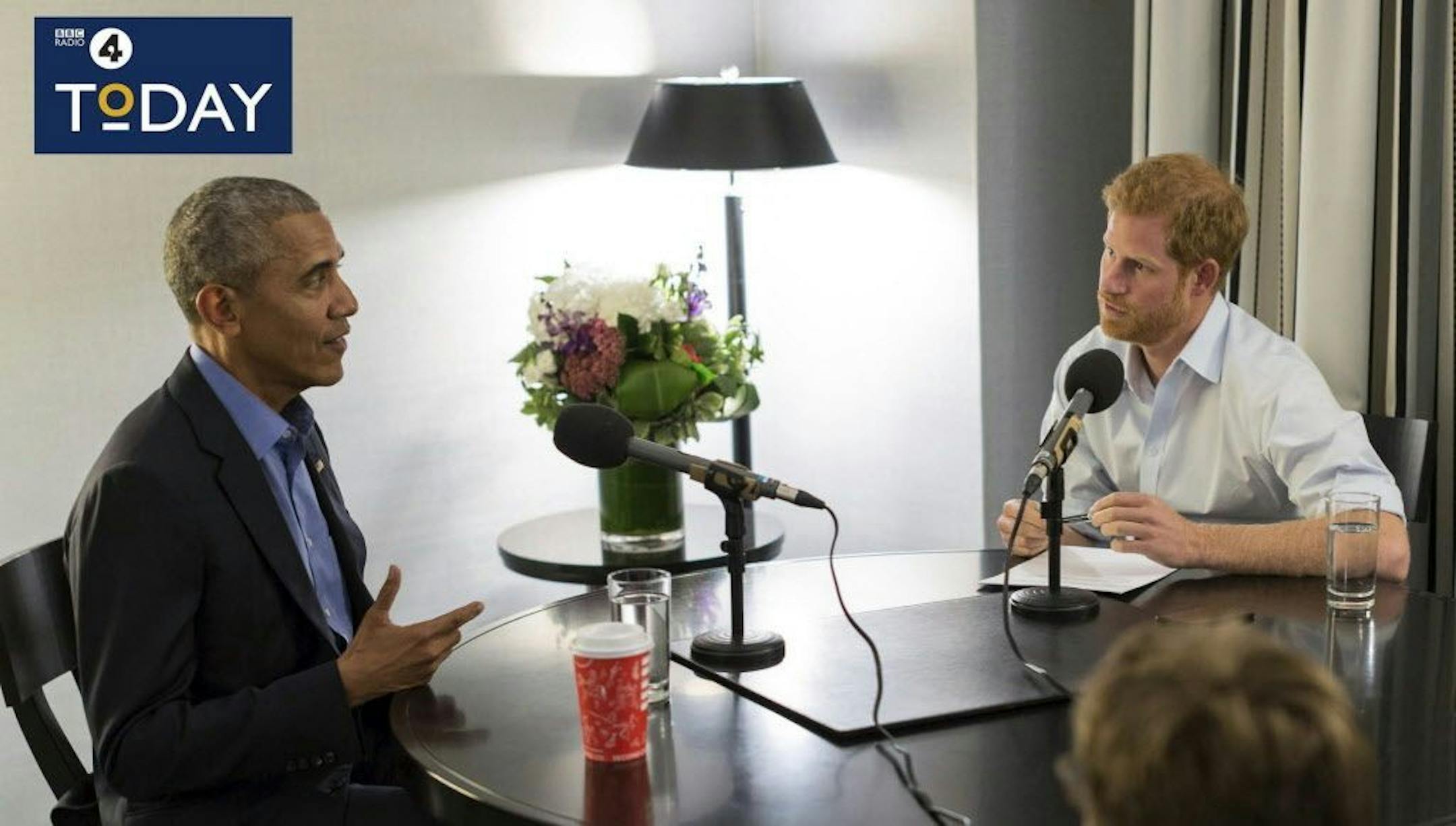 In this undated BBC handout photo made available on Wednesday, Dec. 27, 2017, former President of the United States Barack Obama, left is interviewed by Britain's Prince Harry for the BBC Radio 4 Today programme that he guest edited. Obama told Prince Harry in an interview broadcast Wednesday, Dec. 27, 2017, that he felt serene the day he left the White House despite the sense that much important work remained unfinished.