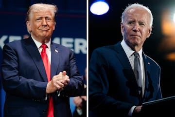 Headshots of former President Donald Trump and President Joe Biden.