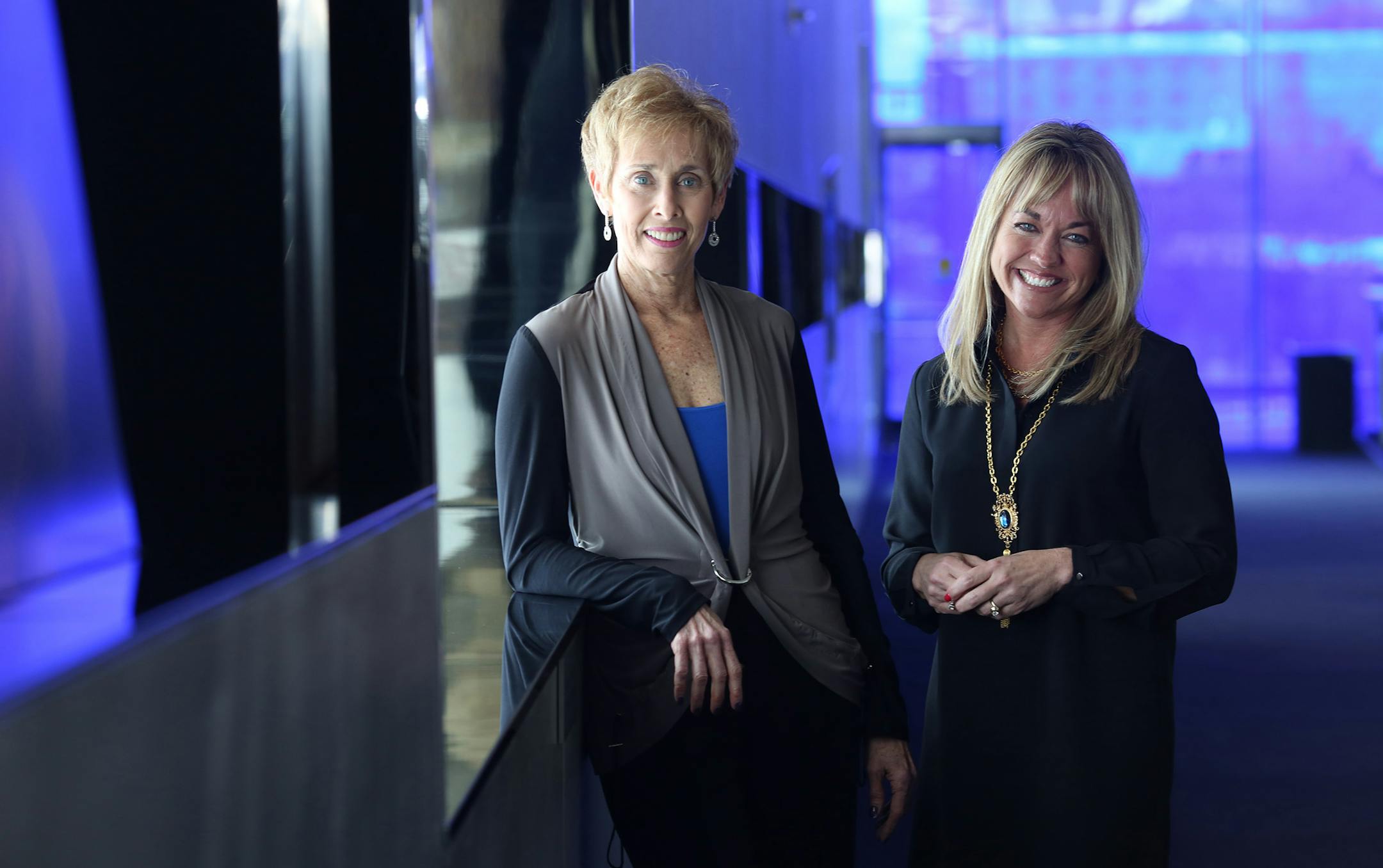 Karen Winner, left and Jennifer Schwegman are partners in Schwegman Communications ] (KYNDELL HARKNESS/STAR TRIBUNE) kyndell.harkness@startribune.com At the Guthrie Theater in Minneapolis, MN Friday, March 14, 2014.