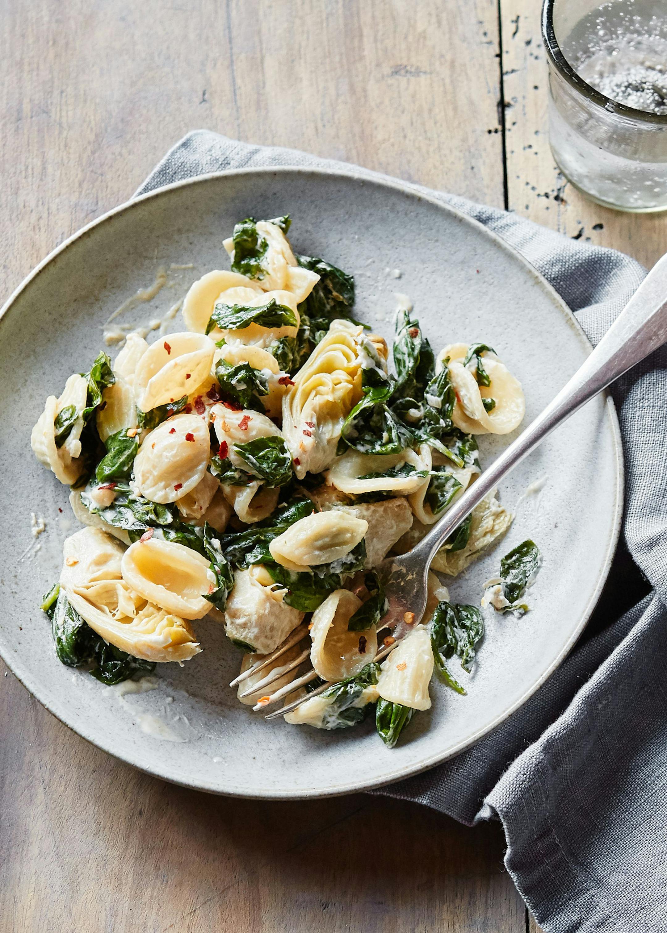 Goat Cheese Pasta with Spinach and Artichokes