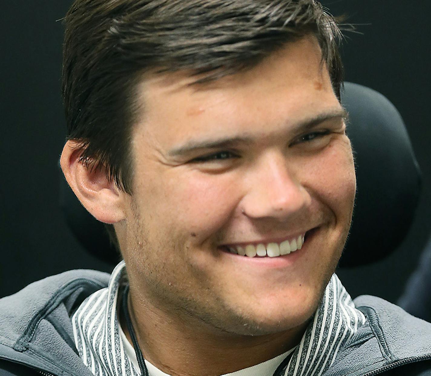 Jack Jablonski shared a laugh with his fellow interns in a small room they share in the Staples Center, Tuesday, February 23, 2016 in Los Angeles, CA. ] (ELIZABETH FLORES/STAR TRIBUNE) ELIZABETH FLORES &#xa5; eflores@startribune.com