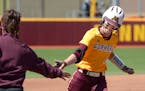 Gophers second baseman MaKenna Partain (shown in a April 2018 game against Wisconsin) went 6-for-7 in 7-1 and 9-5 victories over Michigan State on Sun