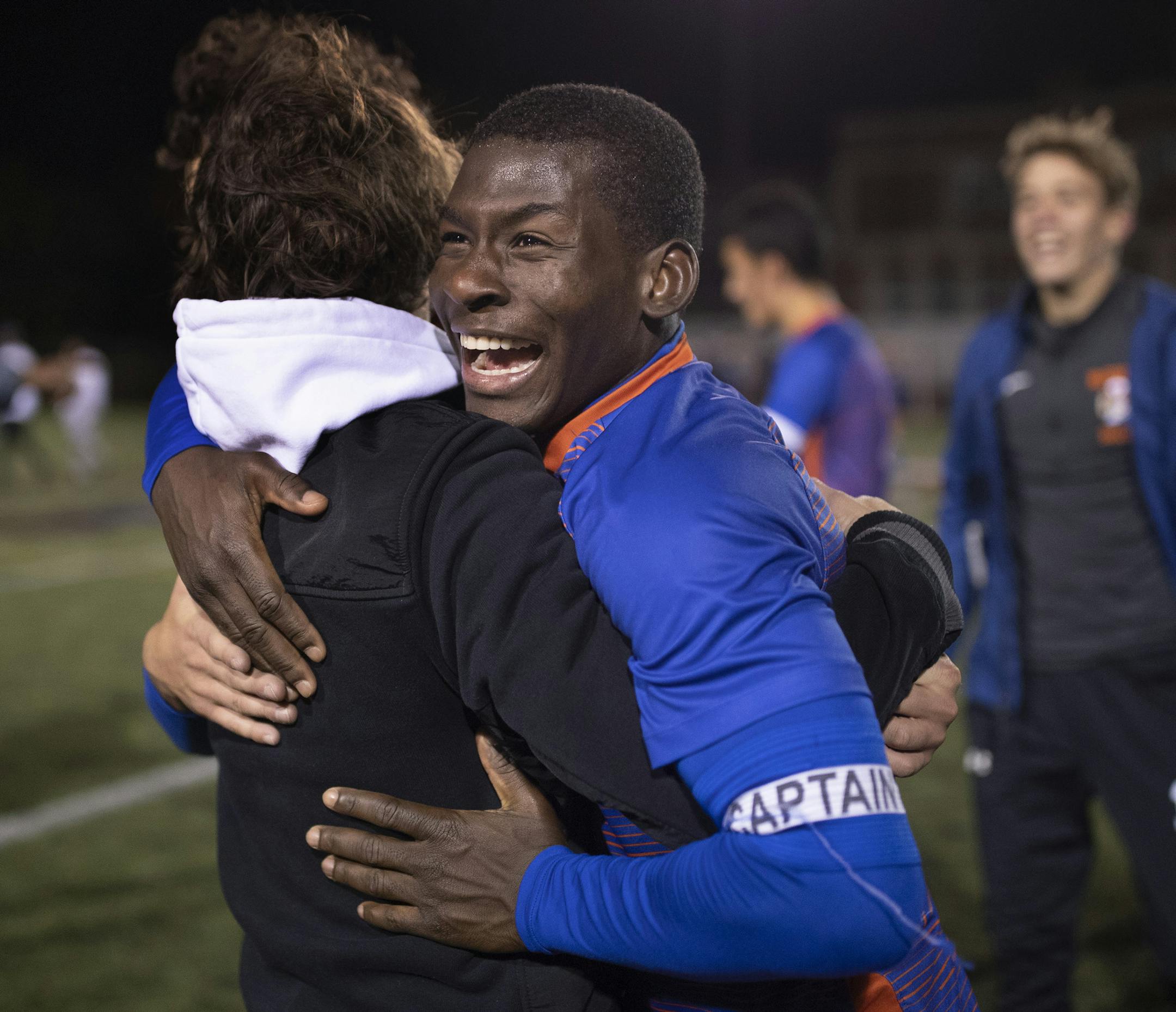 Darley Florvil celebrated with teammates their 1-0 win over Hopkins at Washburn High School.] Jerry Holt • Jerry.holt@startribune.com Profile on Washburn's Darley Florvil soccer metro play of the year . He is playing in the Class 2A, Section 6 boys' soccer championship game between Washburn and Hopkins Tuesday Oct. 15, 2019. Minneapolis, MN. Jerry Holt