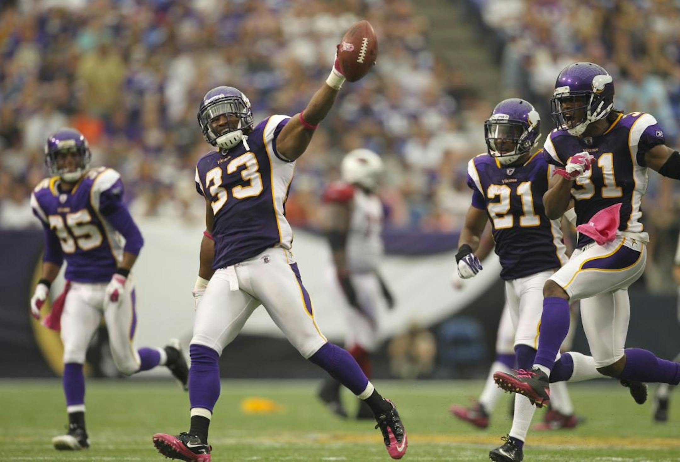 Jamarca Sanford celebrated his fourth quarter interception.