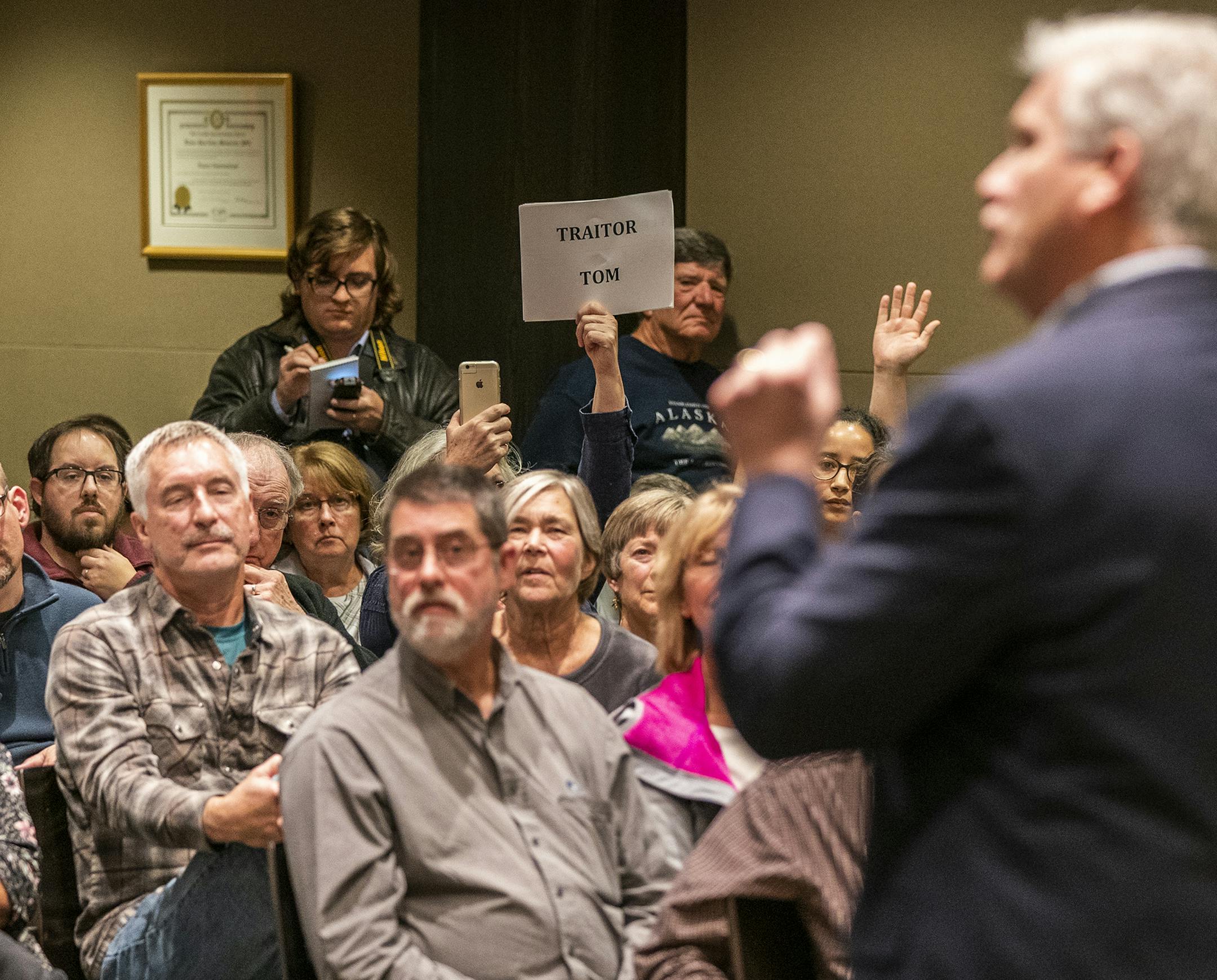 U.S. Rep. Tom Emmer (R-Minn) held a town hall meeting at Blaine City Hall. ] LEILA NAVIDI • leila.navidi@startribune.com BACKGROUND INFORMATION: U.S. Rep. Tom Emmer (R-Minn) held a town hall meeting at Blaine City Hall on Tuesday, October 8, 2019.