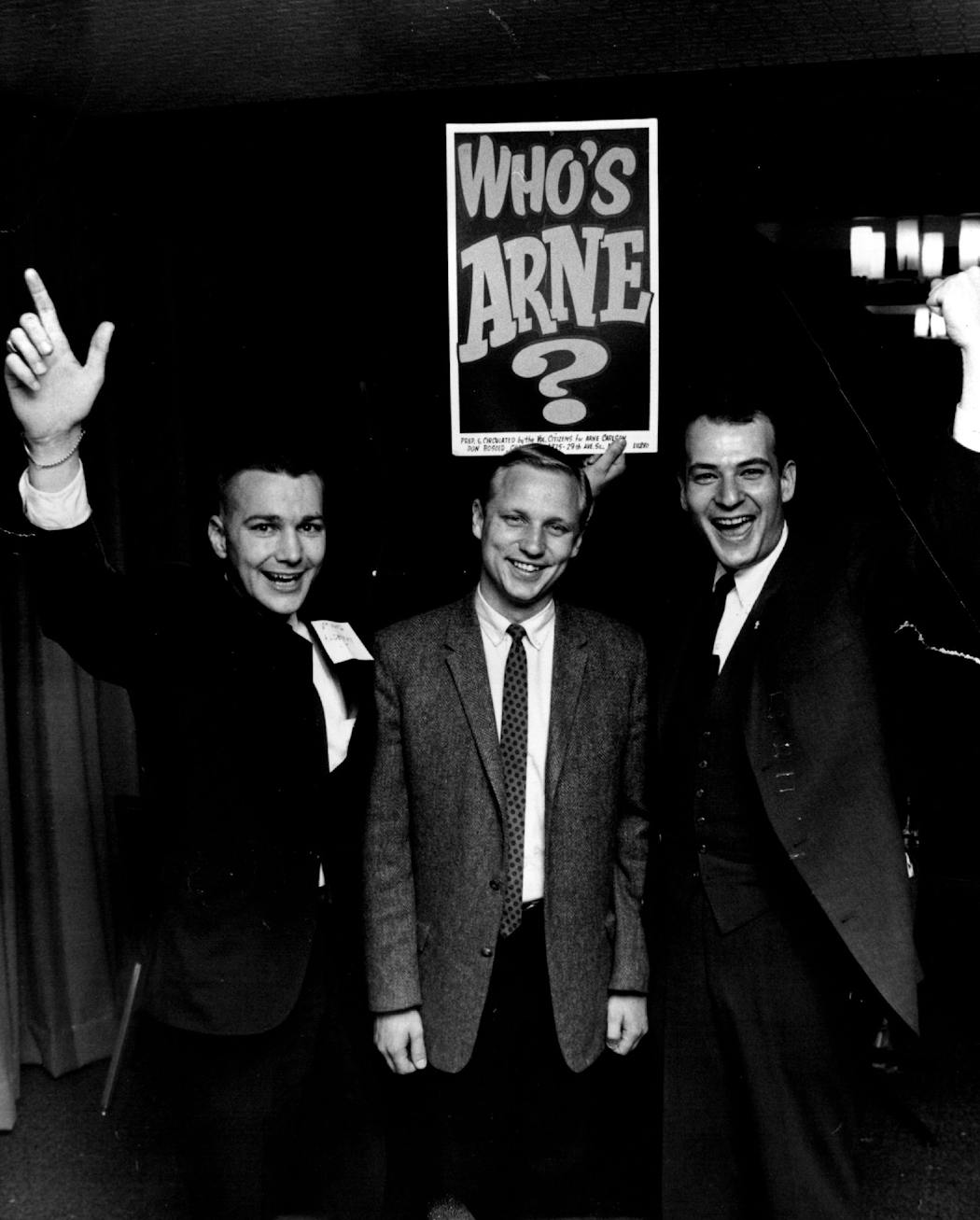 Newly elected Republican-endorsed Aldermen Jens Christensen, Arne Carlson and Dan Cohen in 1965.