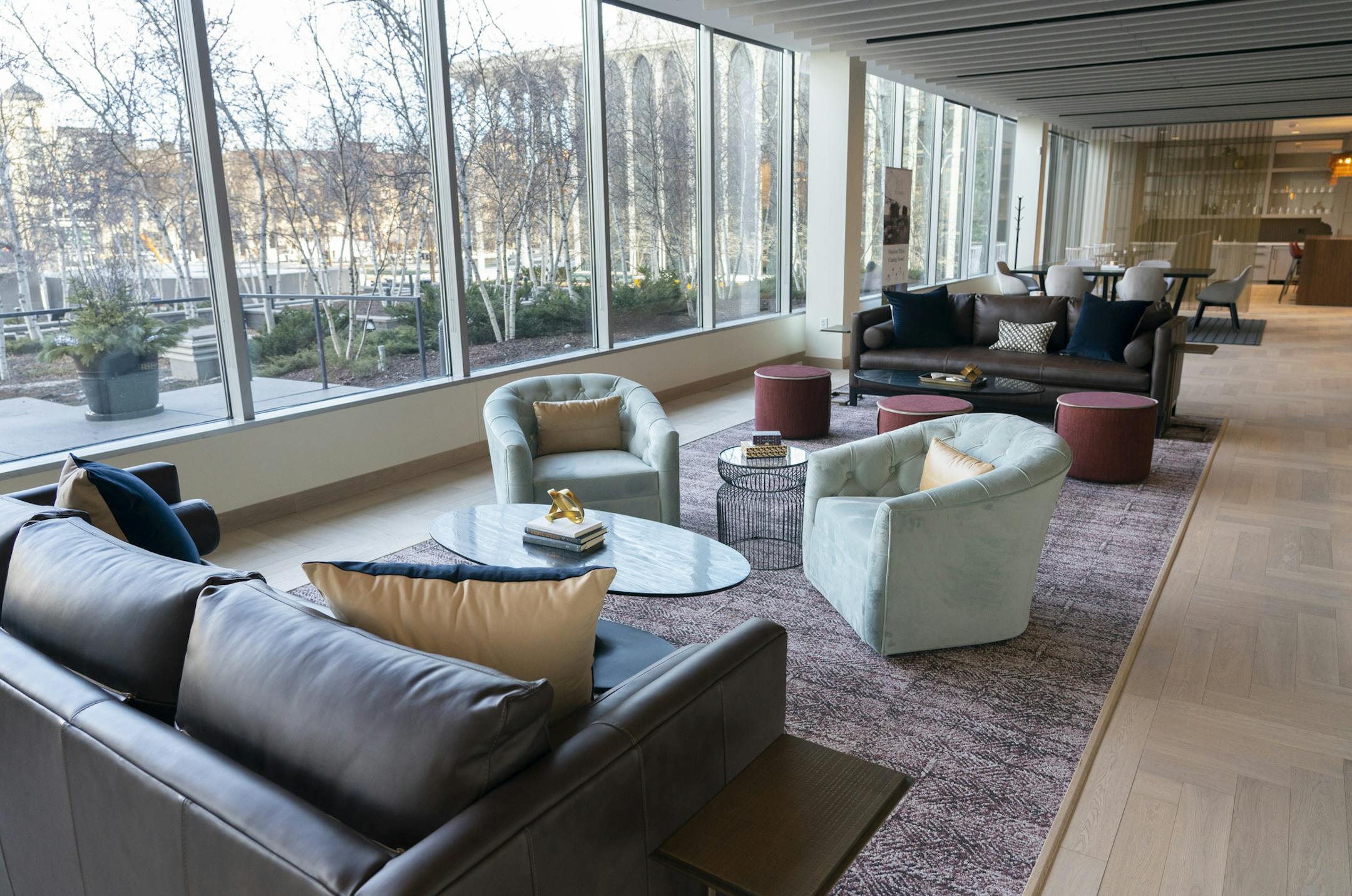 The lounge at The Marq in Minneapolis, Minn., on Monday, March 25, 2019. The former home of the Federal Reserve that many people know for its "smile" glass facade has underwent a $7 million renovation and is now called The Marq. ] RENEE JONES SCHNEIDER ¥ renee.jones@startribune.com