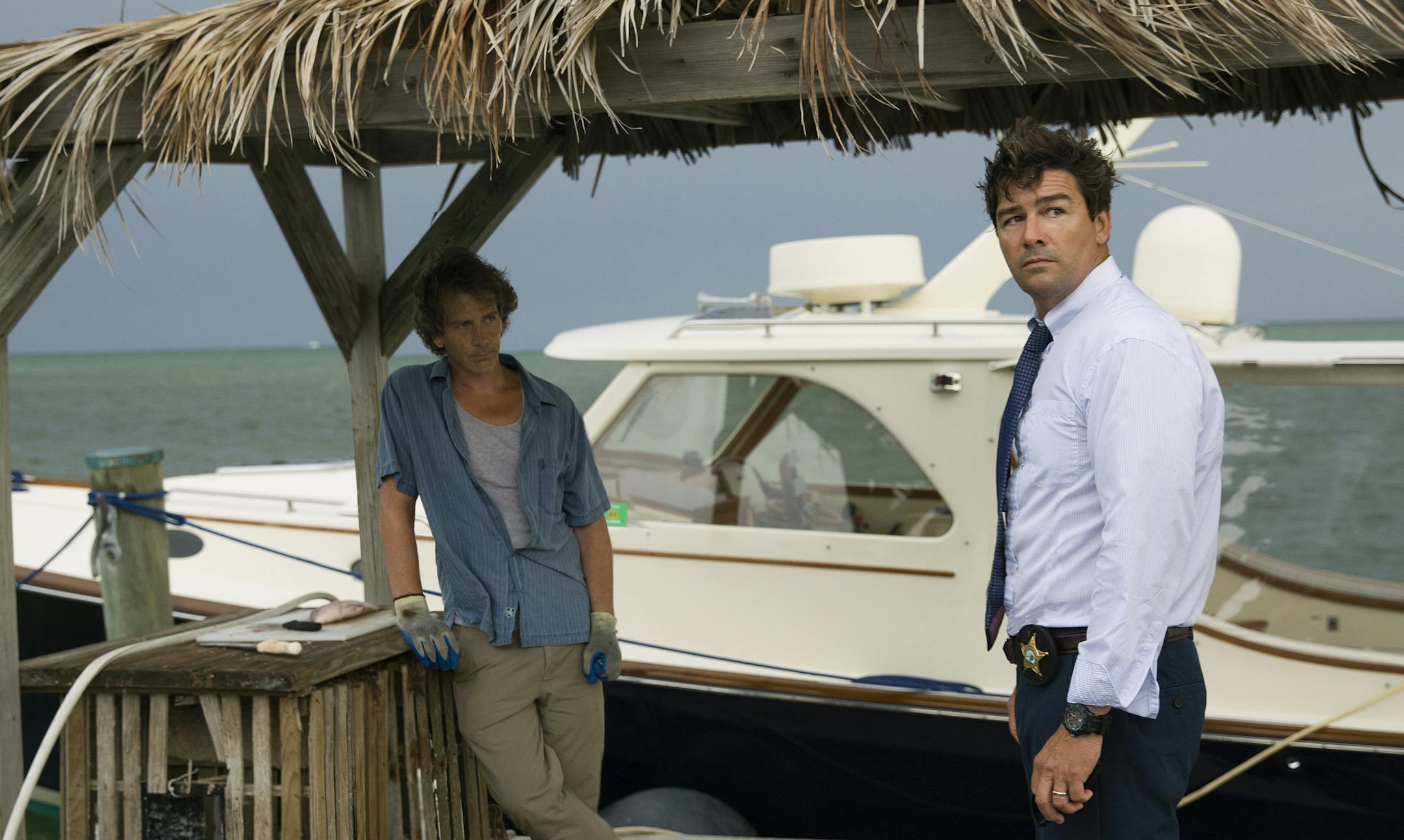L to R: Ben Mendelsohn (Danny Rayburn) and Kyle Chandler (John Rayburn) in the Netflix Original Series BLOODLINE. Photo Credit: Saeed Adyani &#xa9; 2014 Netflix, Inc. All Rights Reserved.