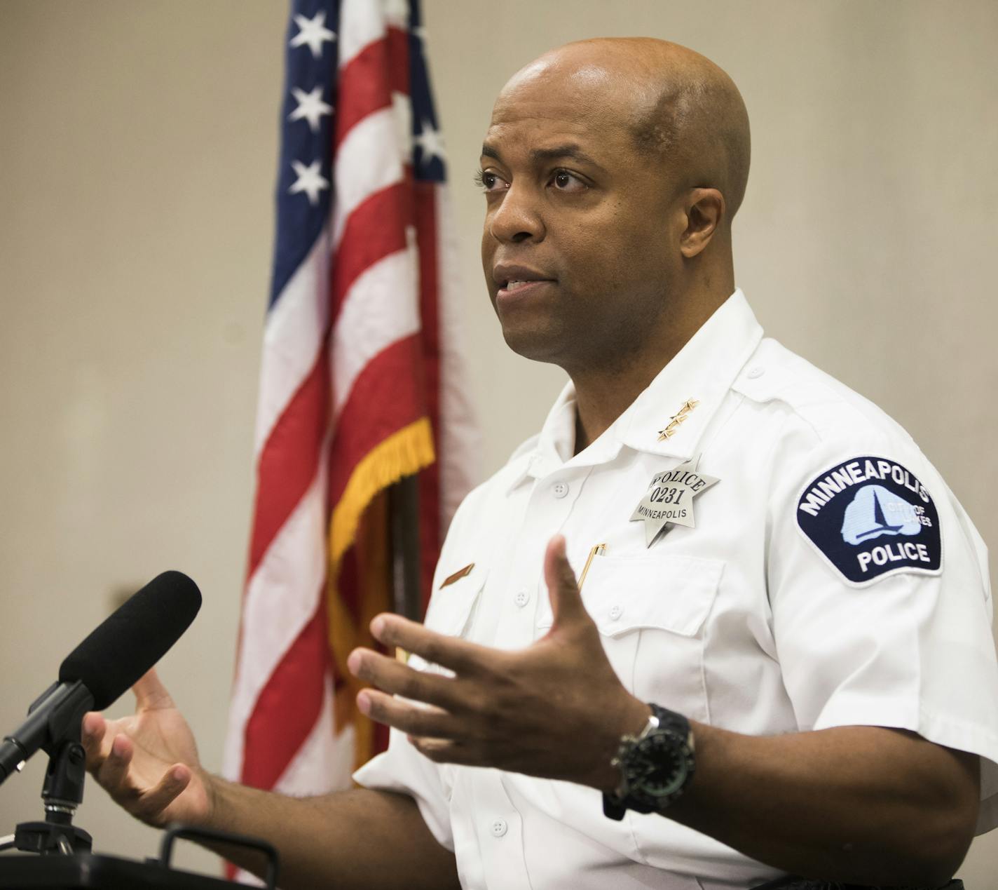 Minneapolis police chief Medaria Arradondo spoke about the increase use of body cameras in the last month during a press conference on Monday, September 18, 2017, Minneapolis, Minn. ] RENEE JONES SCHNEIDER &#xef; renee.jones@startribune.com