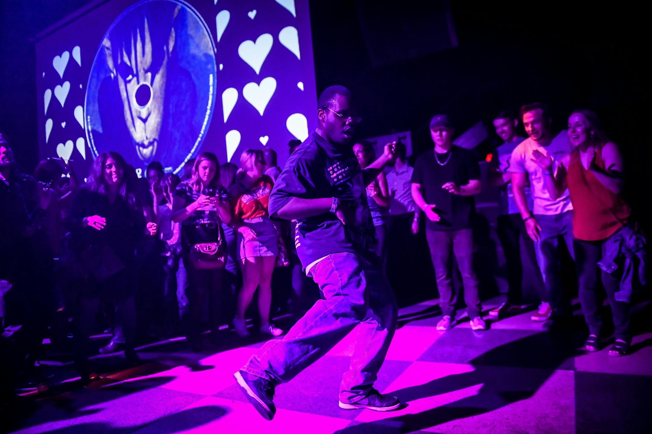 Ezra Buckner, of Saint Paul, danced in a circle during First Avenue's all-night dance party commemorating Prince Friday.