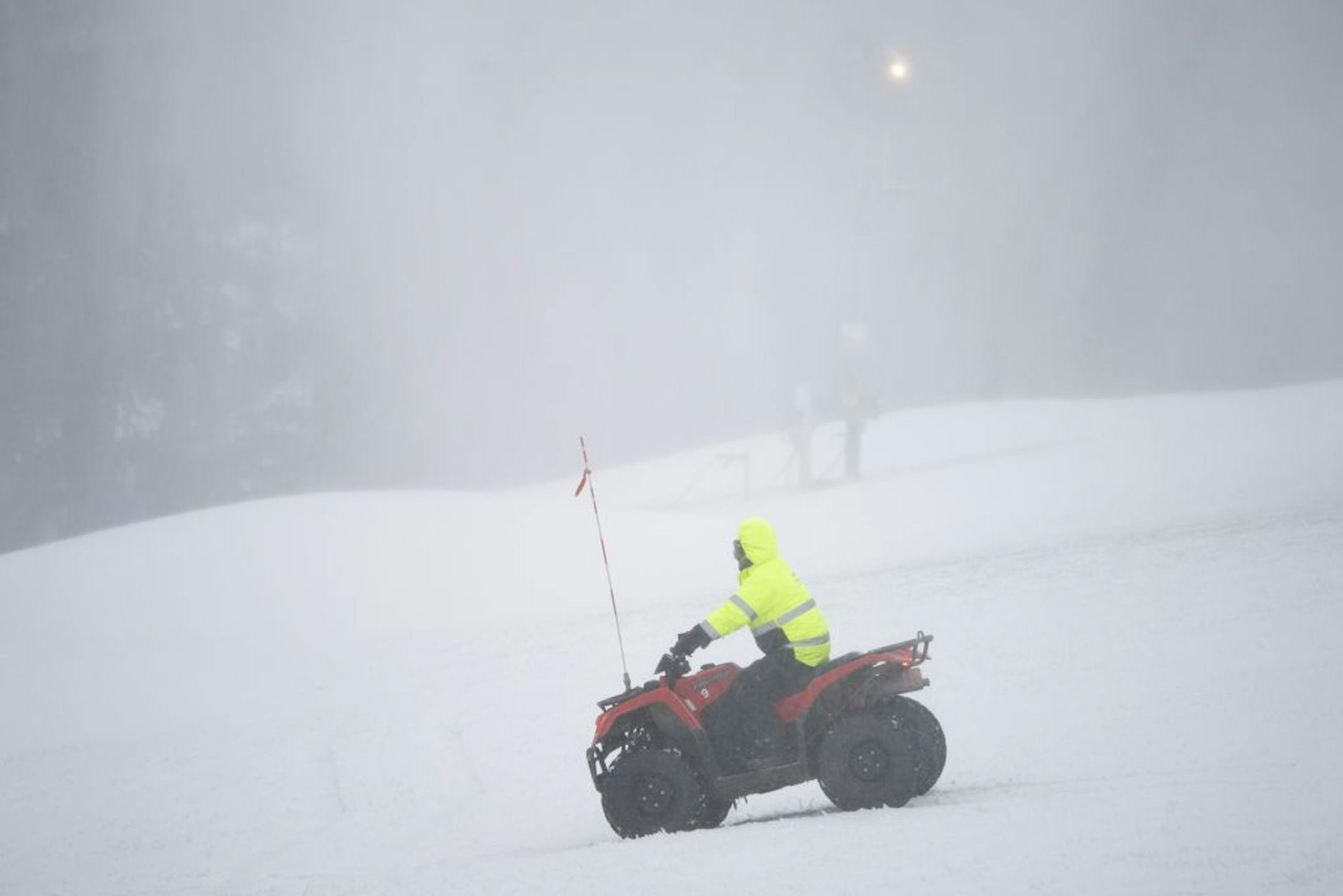 Maintenance crew member Craig Lee rode an ATV to check on the snow-making equipment at Hyland Hills Ski Area on Tuesday afternoon.