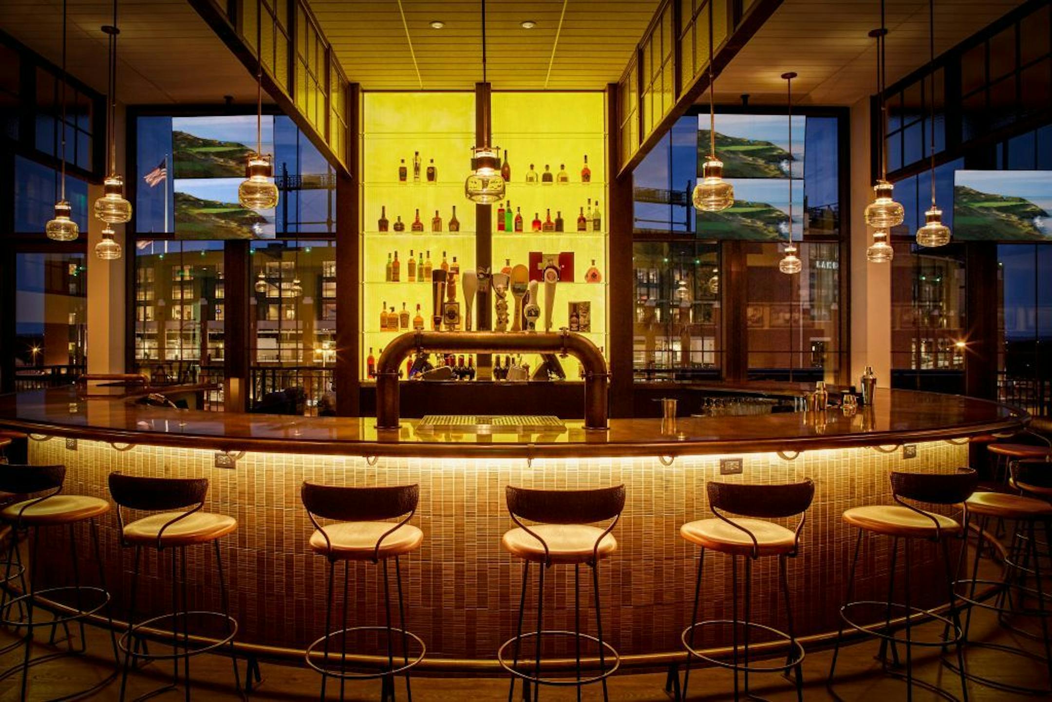 Credit: Kohler Co. The bar inside the new Kohler Lodge in the Titletown development near Lambeau Field in Green Bay, Wis.