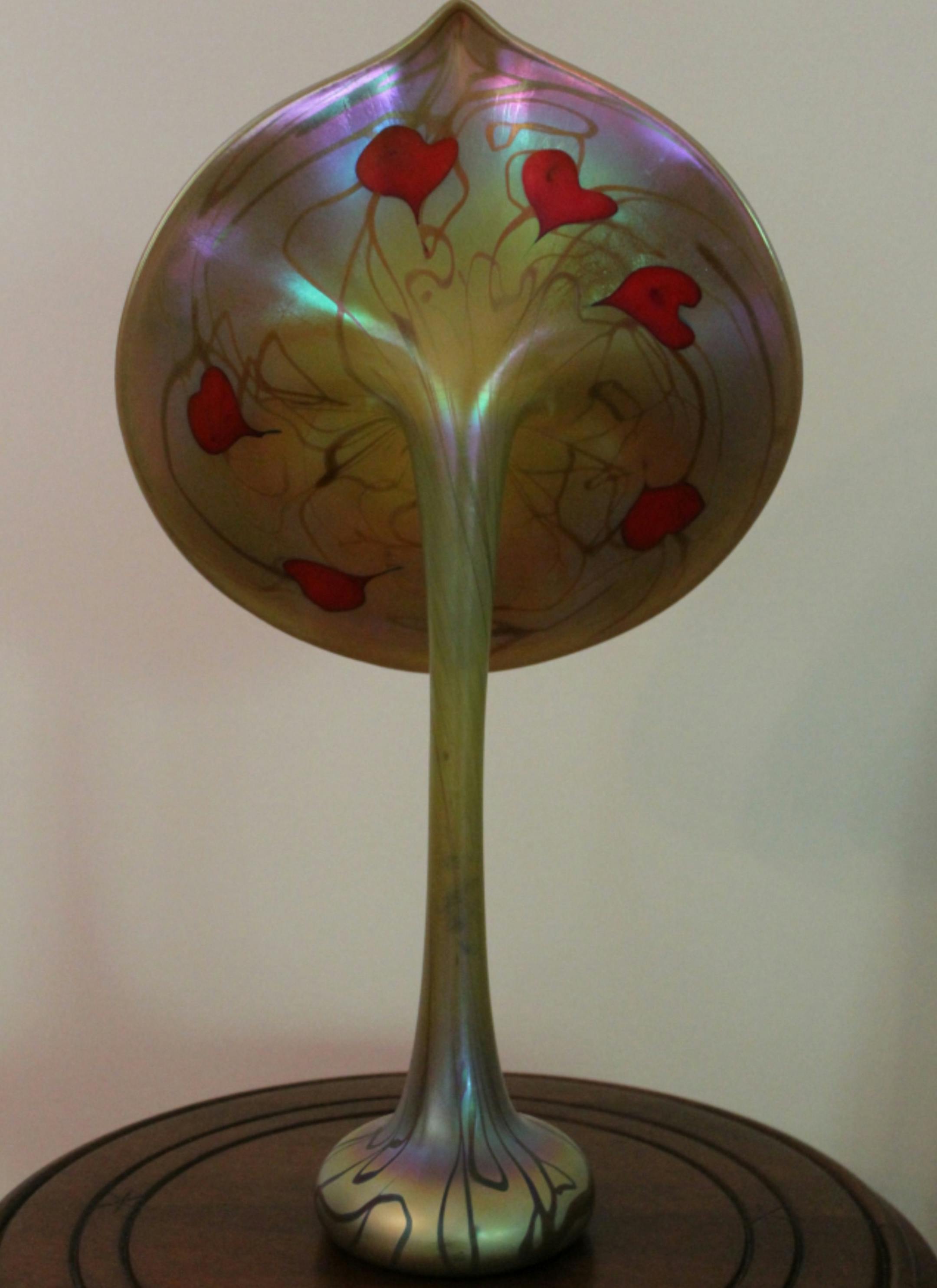 This jack-in-the-pulpit vase is very attractive, but we believe the Tiffany signature is a fake. (Handout)