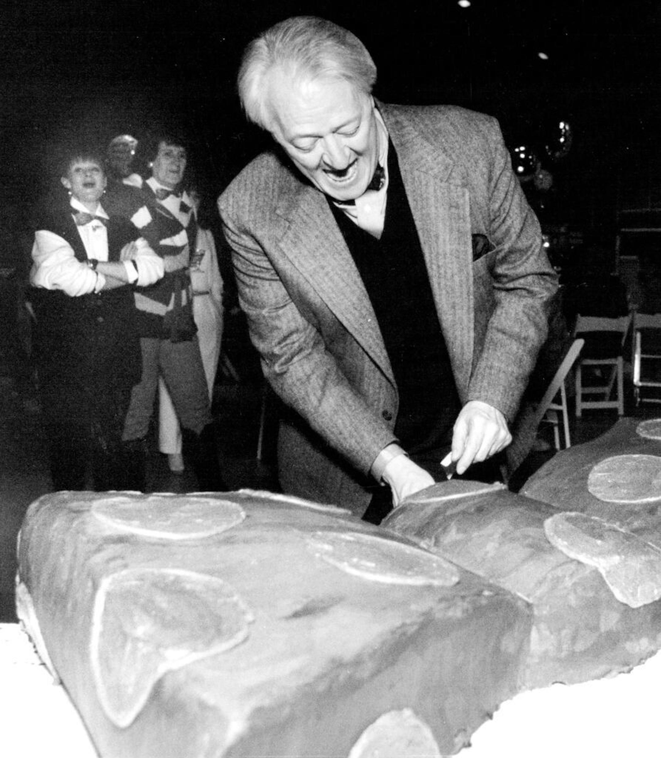A surprise 60th birthday party for Twin Cities comedy veteran Dudley Riggs, who was also celebrating the 30th anniversary of the Brave New Workshop, in January 1992.
