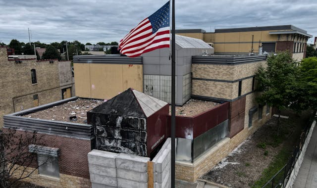 The Minneapolis police’s Third Precinct building, which was evacuated and destroyed in the wake of the death of George Floyd.