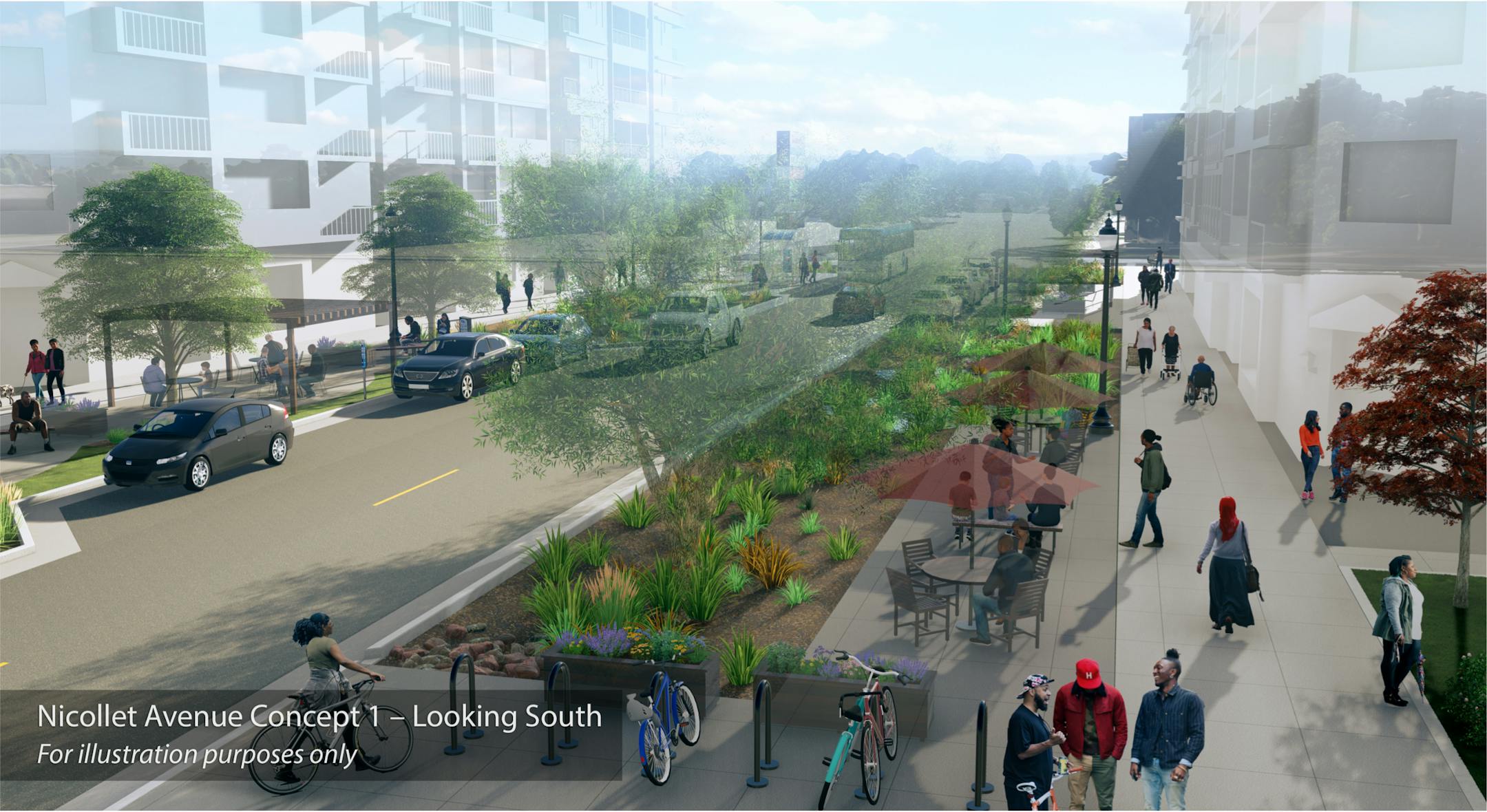 A February 2024 rendering shows one possibility for Nicolet Avenue South on the site of the former Kmart in Minneapolis.