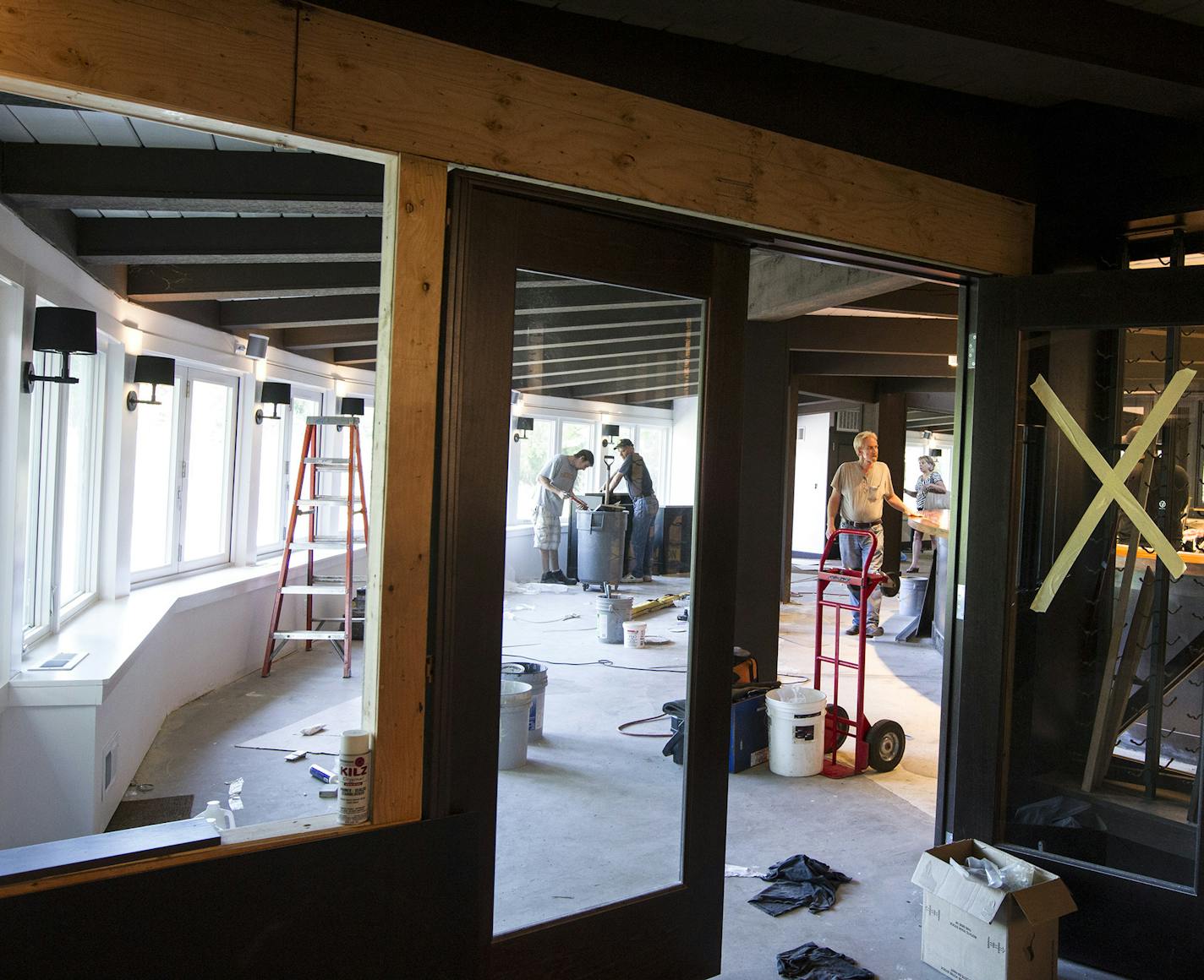 A construction crew works to finish the remodeled Old Log Theater in Excelsior August 15, 2014. (Courtney Perry/Special to the Star Tribune)